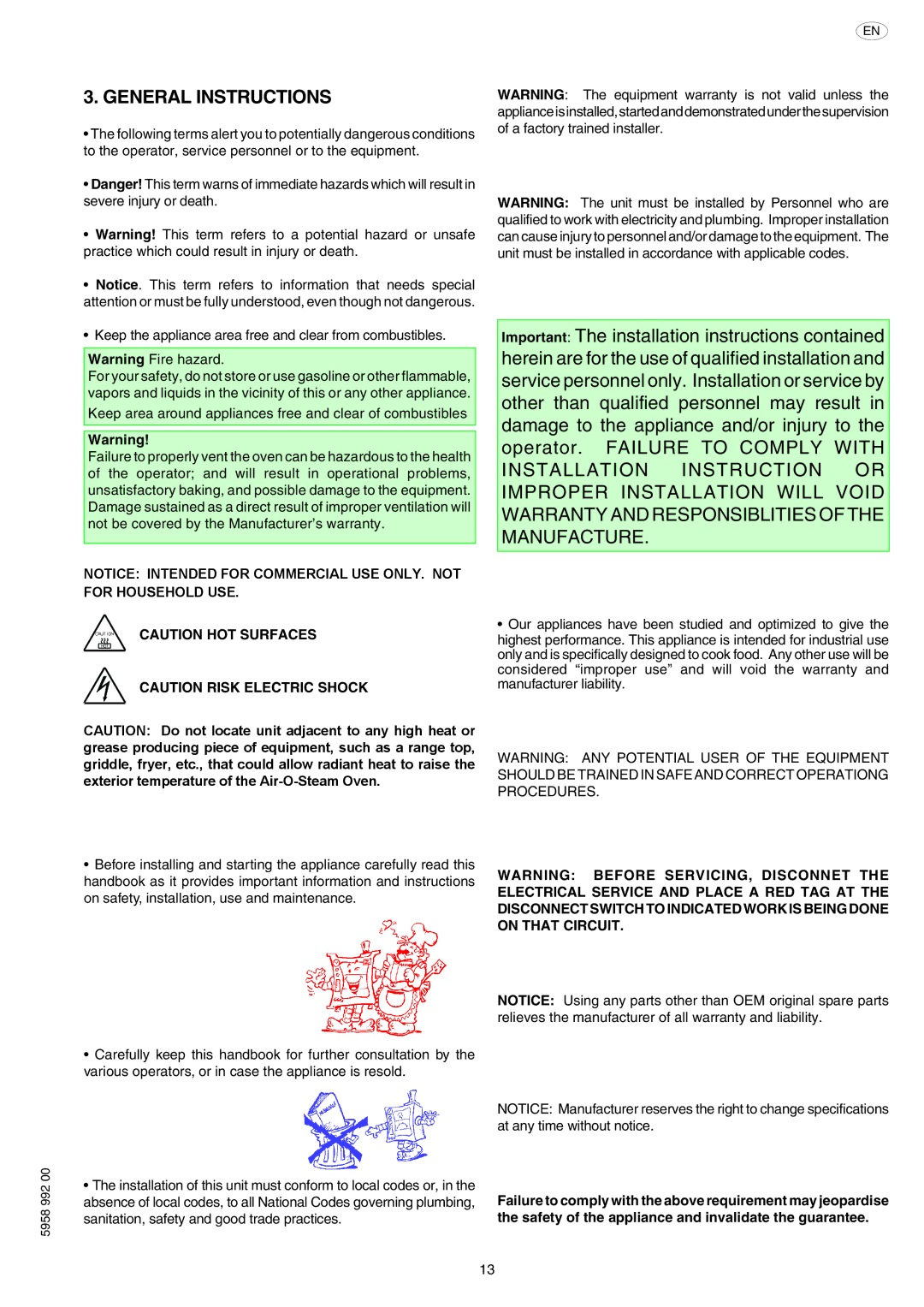 Electrolux AOW101E manual General Instructions, Safety of the appliance and invalidate the guarantee 