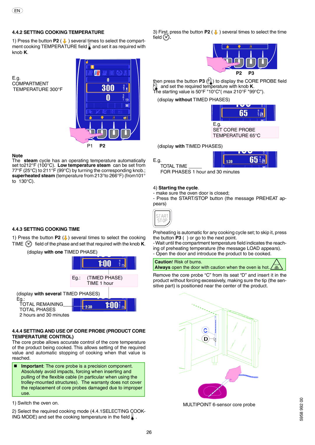 Electrolux AOW101E manual Setting Cooking Temperature, Setting Cooking Time, P2 P3, Starting the cycle 