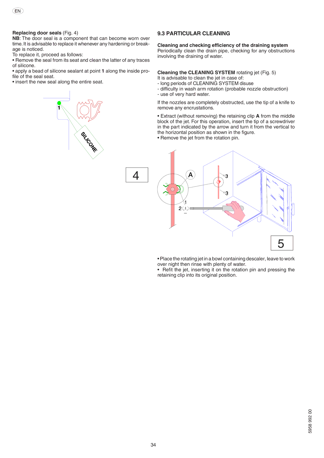 Electrolux AOW101E manual Particular Cleaning, Replacing door seals Fig 