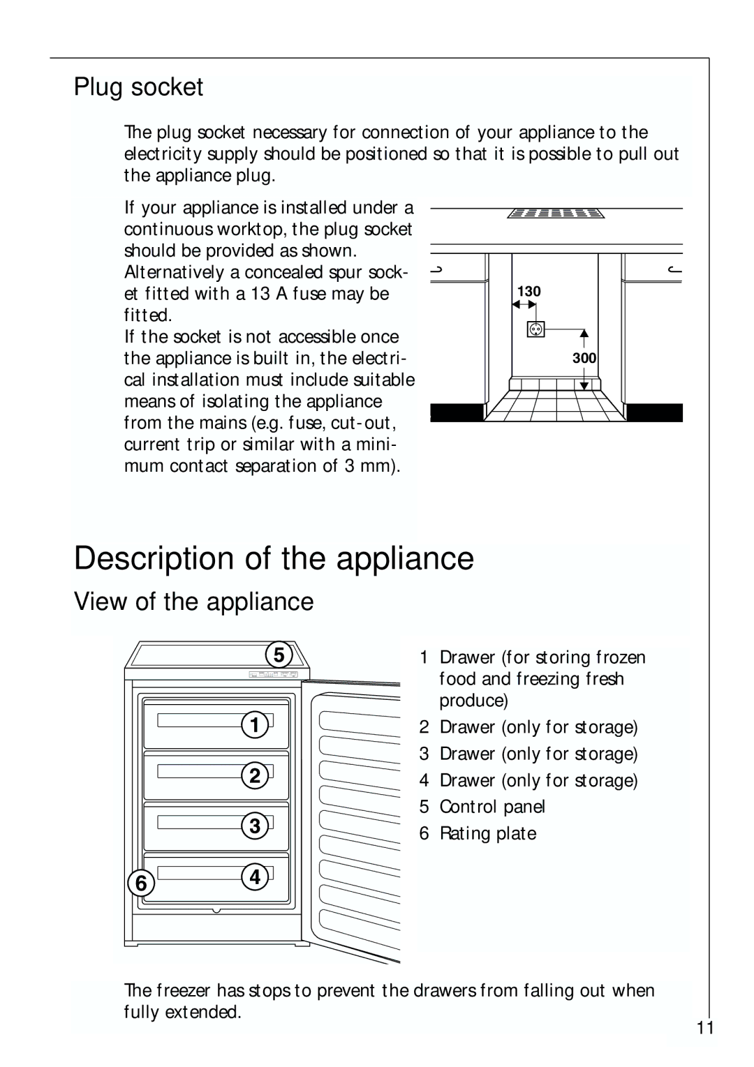 Electrolux ARCTIS 70110 manual Description of the appliance, Plug socket, View of the appliance 