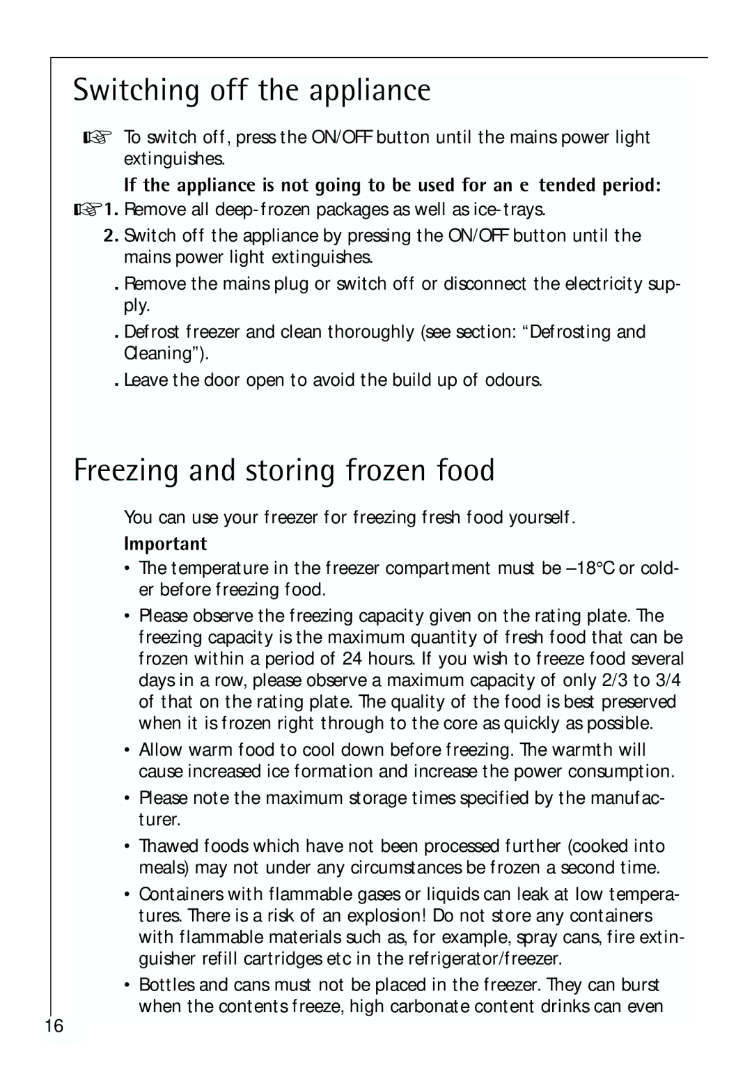 Electrolux ARCTIS 70110 manual Switching off the appliance, Freezing and storing frozen food 