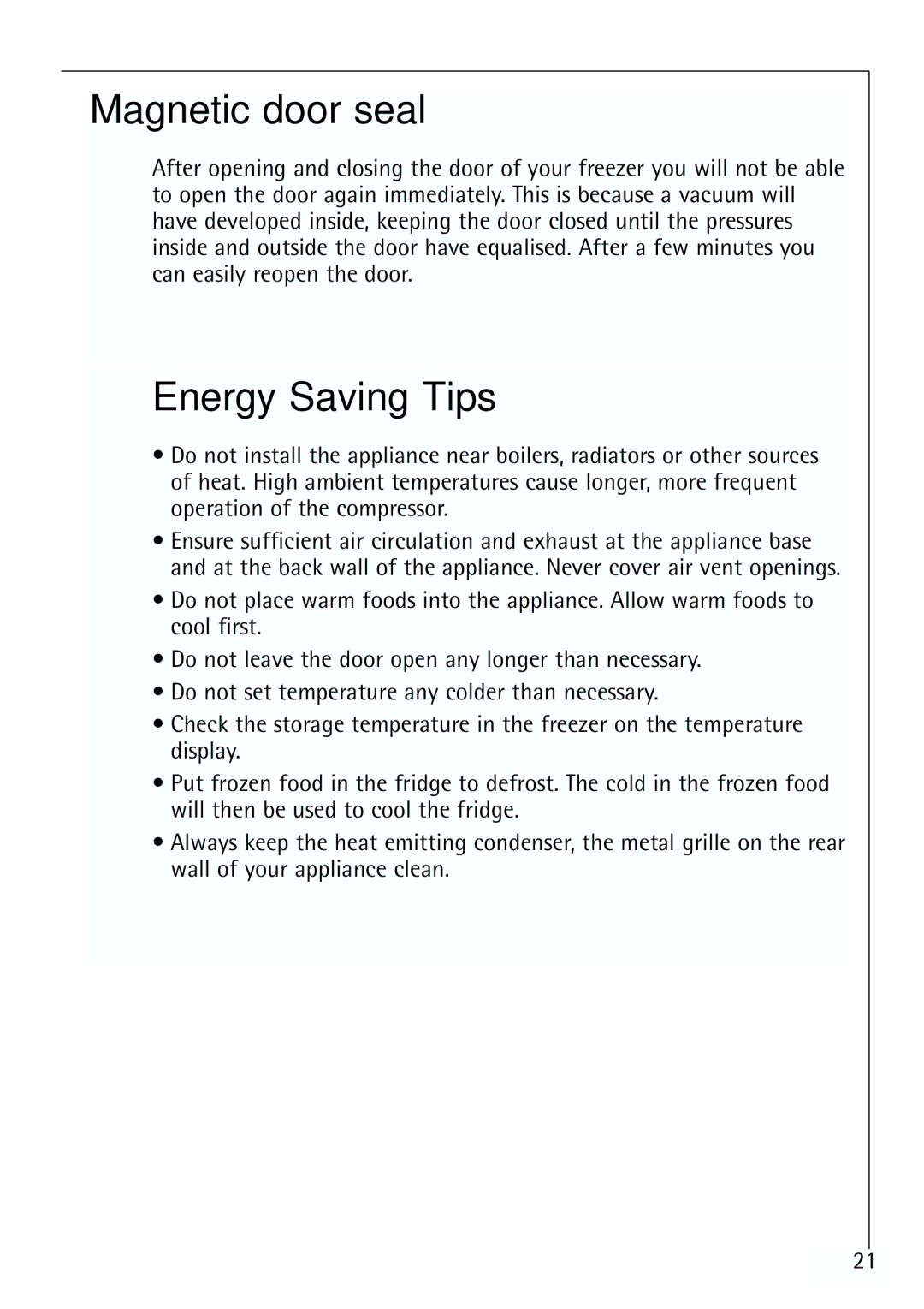 Electrolux ARCTIS 70110 manual Magnetic door seal, Energy Saving Tips 