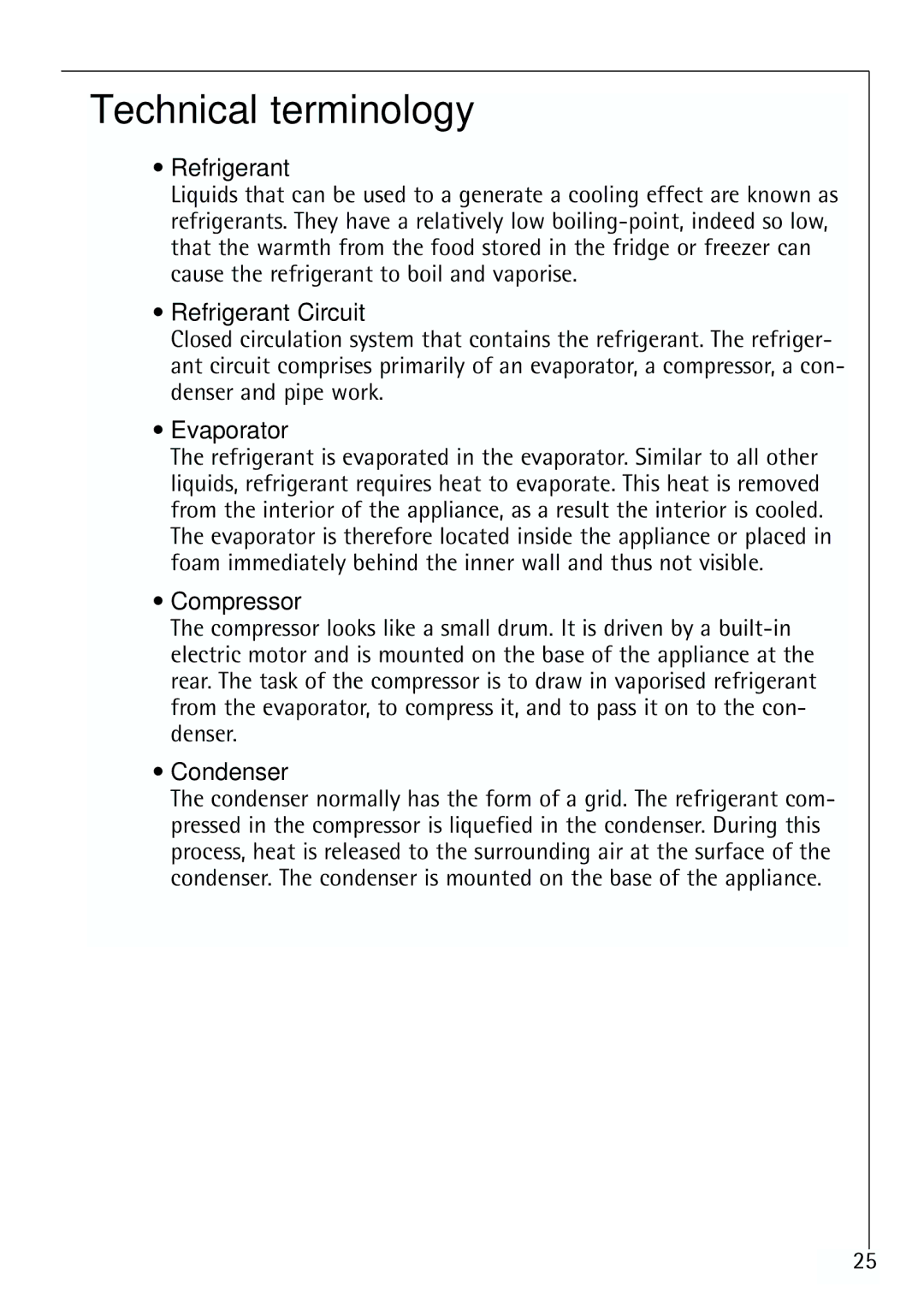 Electrolux ARCTIS 70110 manual Technical terminology, Refrigerant Circuit, Evaporator, Compressor, Condenser 