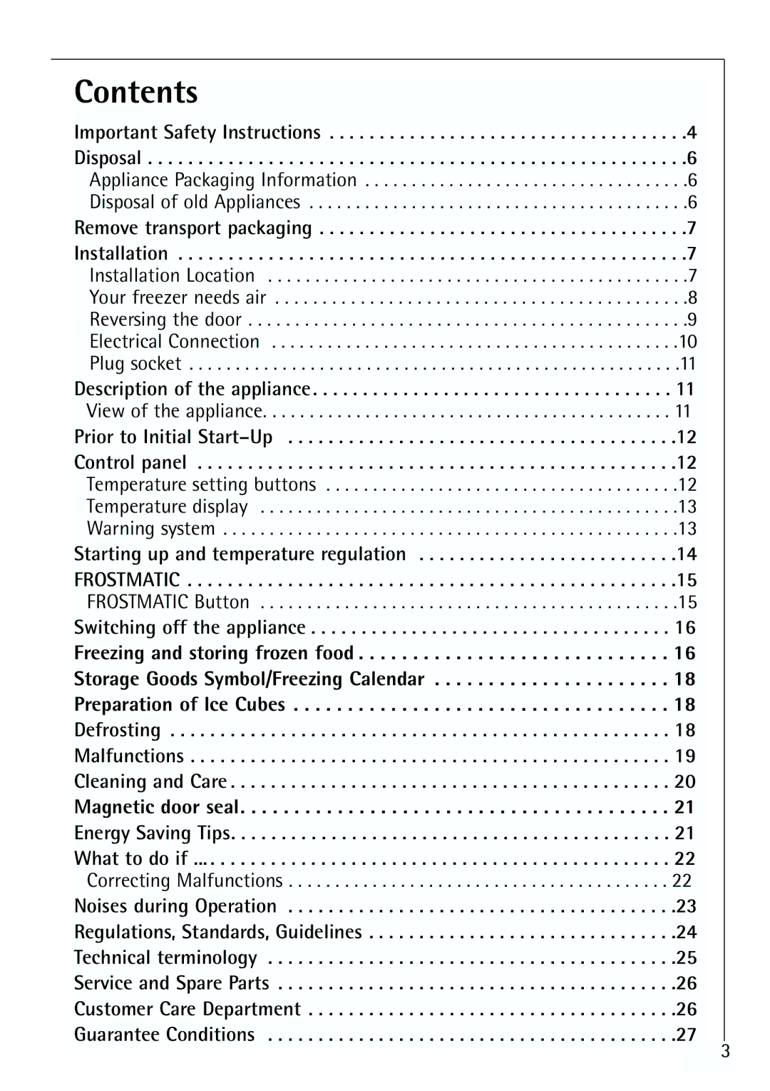 Electrolux ARCTIS 70110 manual Contents 