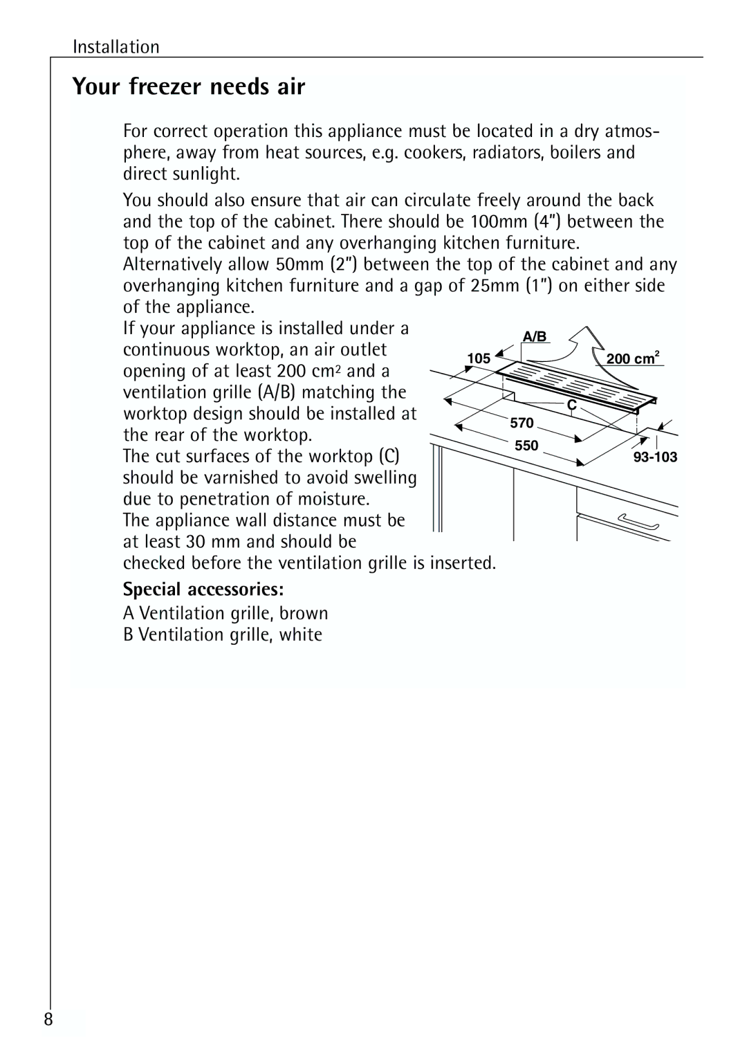 Electrolux ARCTIS 70110 manual Your freezer needs air, Special accessories 