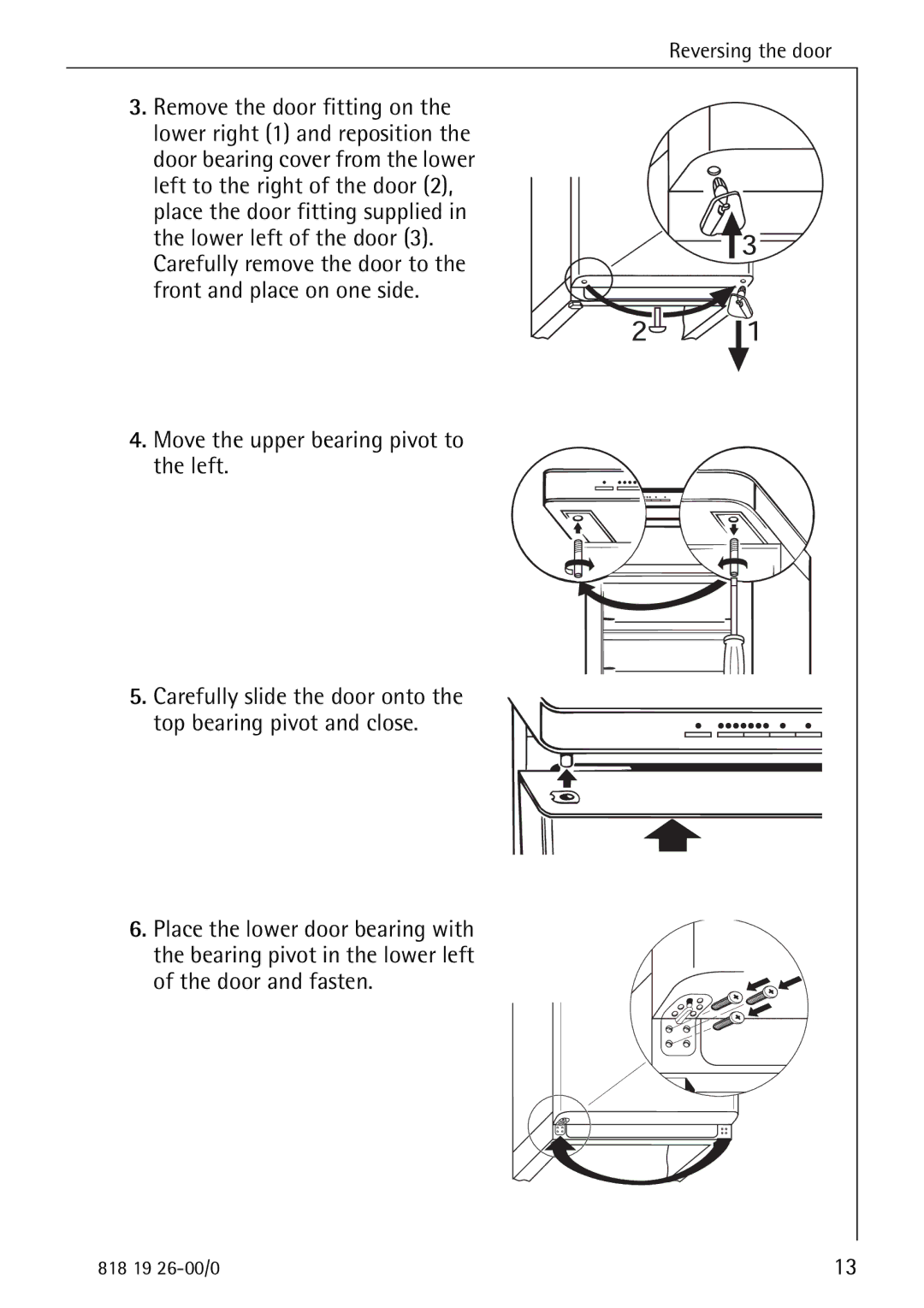 Electrolux ARCTIS operating instructions Move the upper bearing pivot to the left 