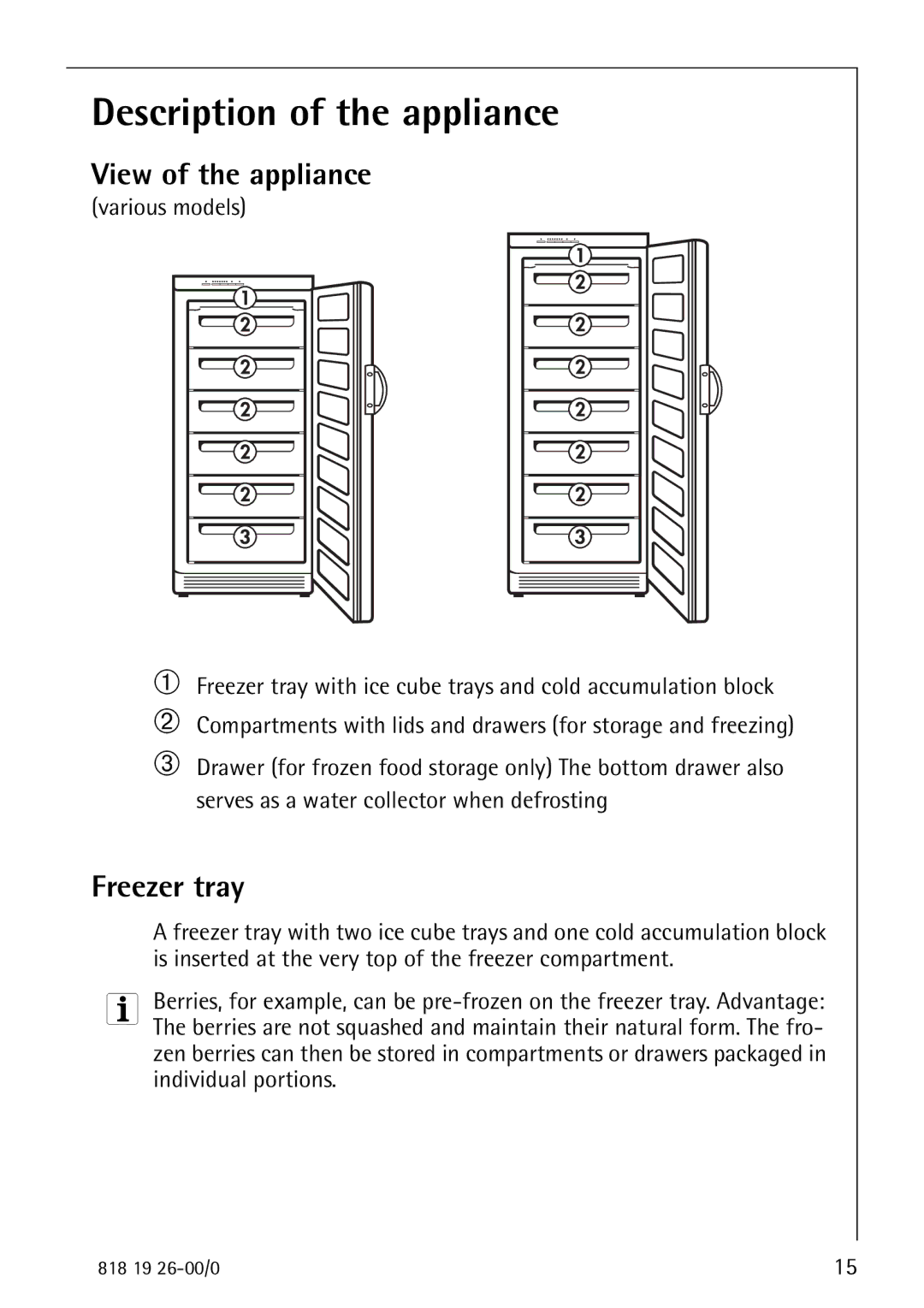 Electrolux ARCTIS operating instructions Description of the appliance, View of the appliance, Freezer tray 