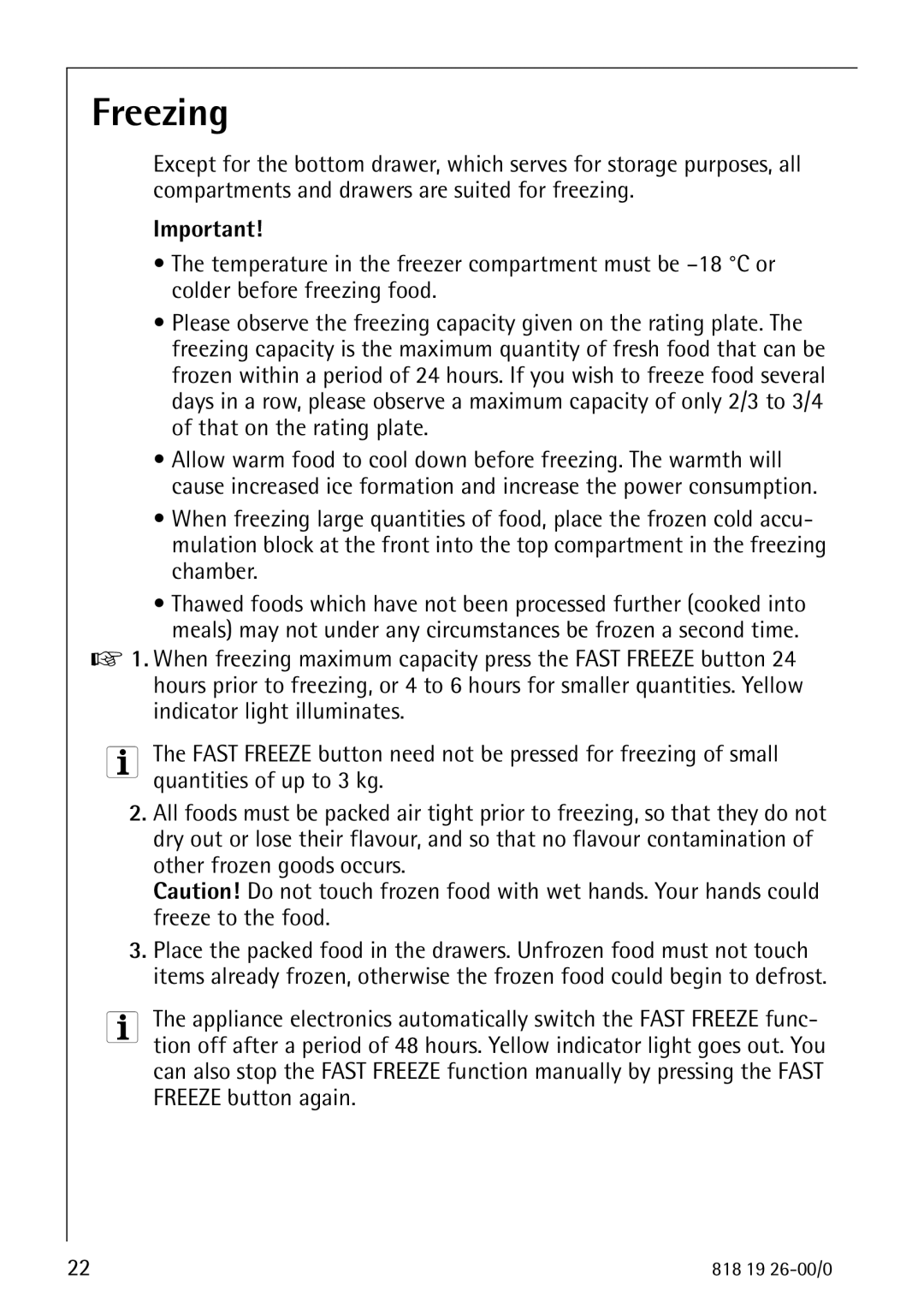 Electrolux ARCTIS operating instructions Freezing 