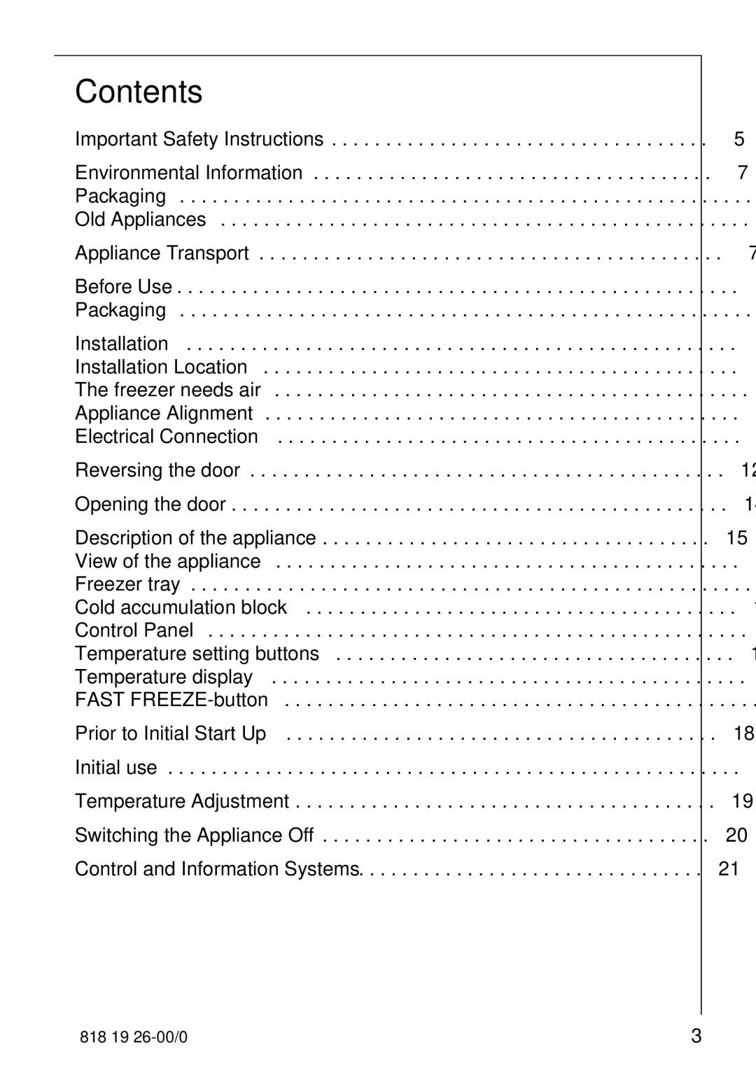 Electrolux ARCTIS operating instructions Contents 