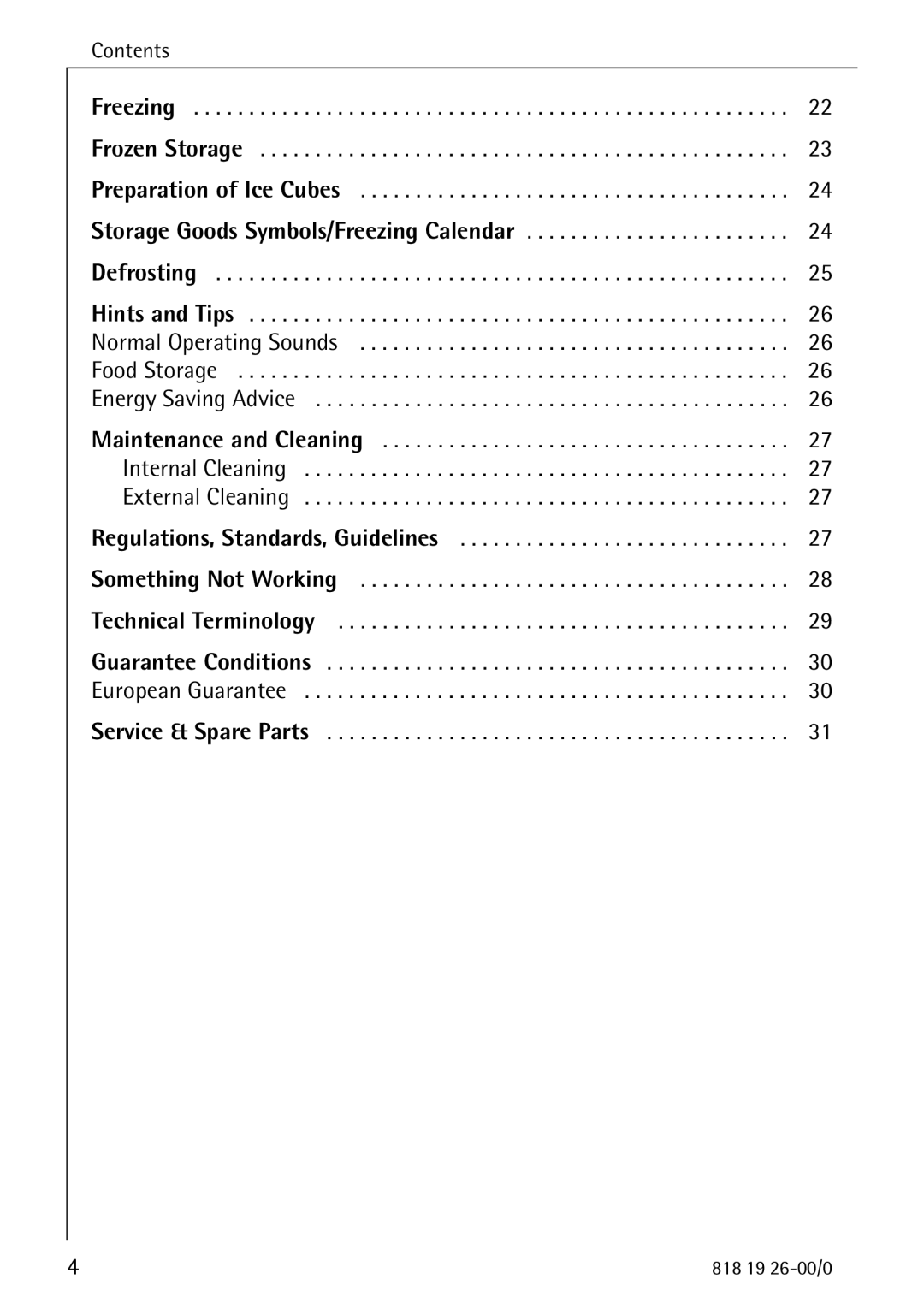 Electrolux ARCTIS operating instructions Contents 