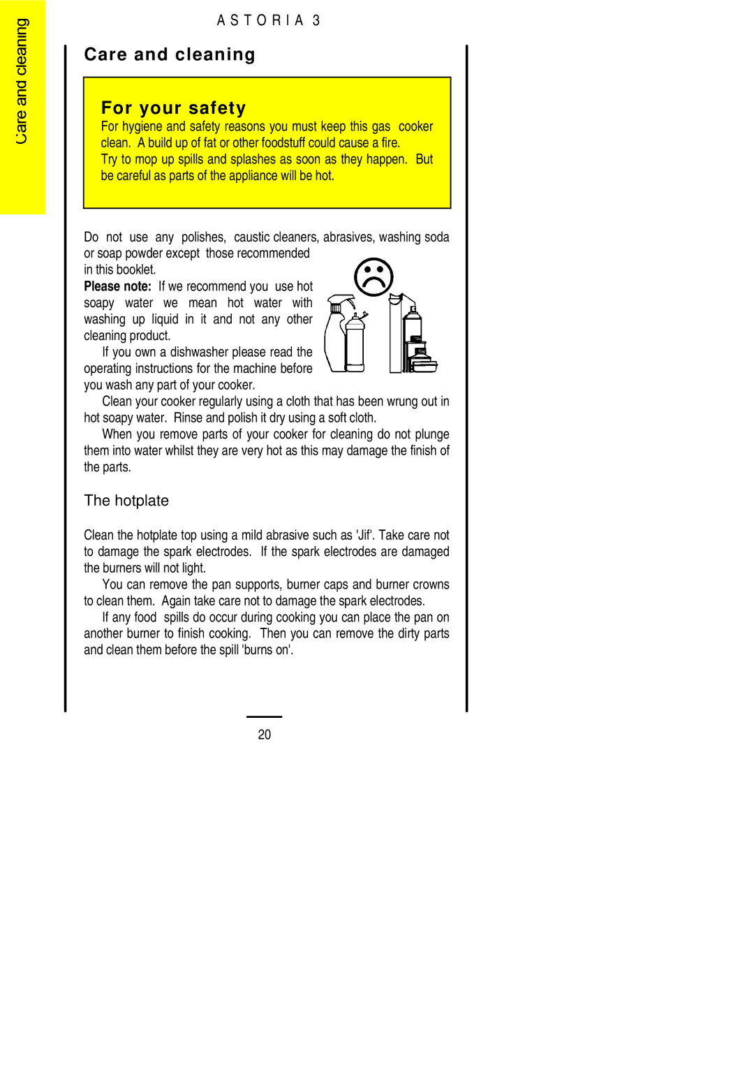 Electrolux ASTORIA3 installation instructions Care and cleaning For your safety, Hotplate 