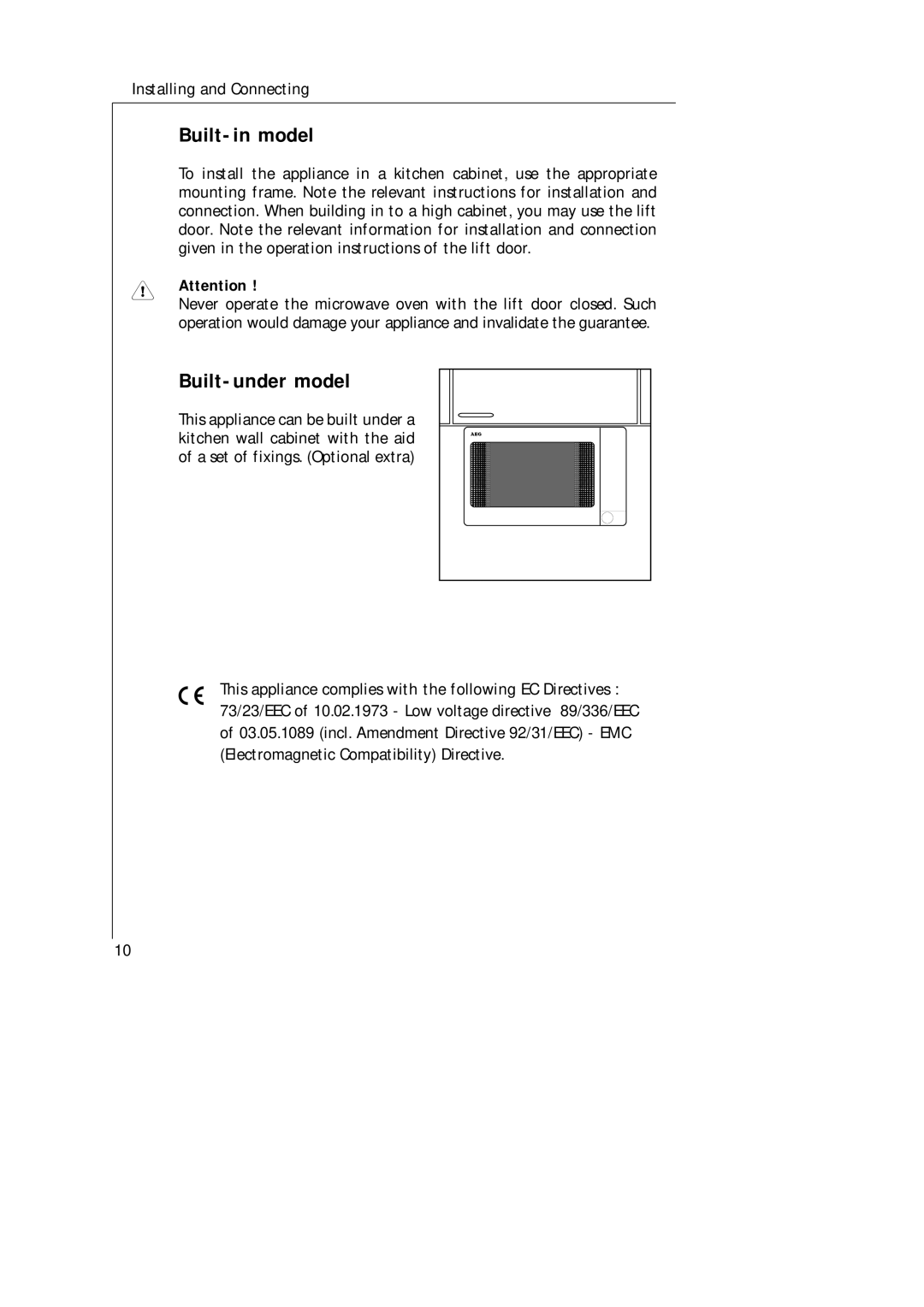 Electrolux AT 143 U, AT 143 E operating instructions Built-in model, Built-under model 