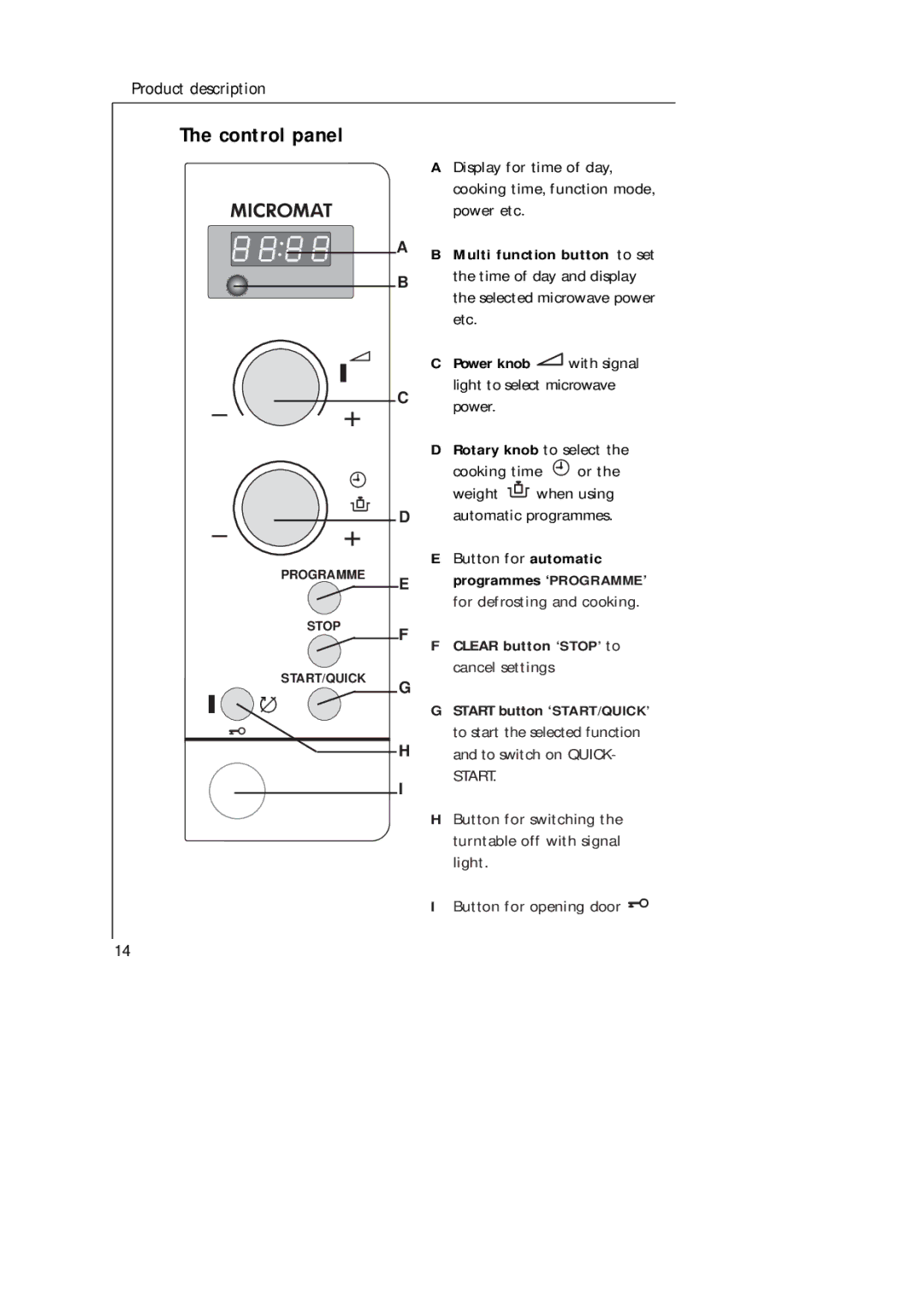 Electrolux AT 143 U, AT 143 E operating instructions Control panel, Multi function button to set 