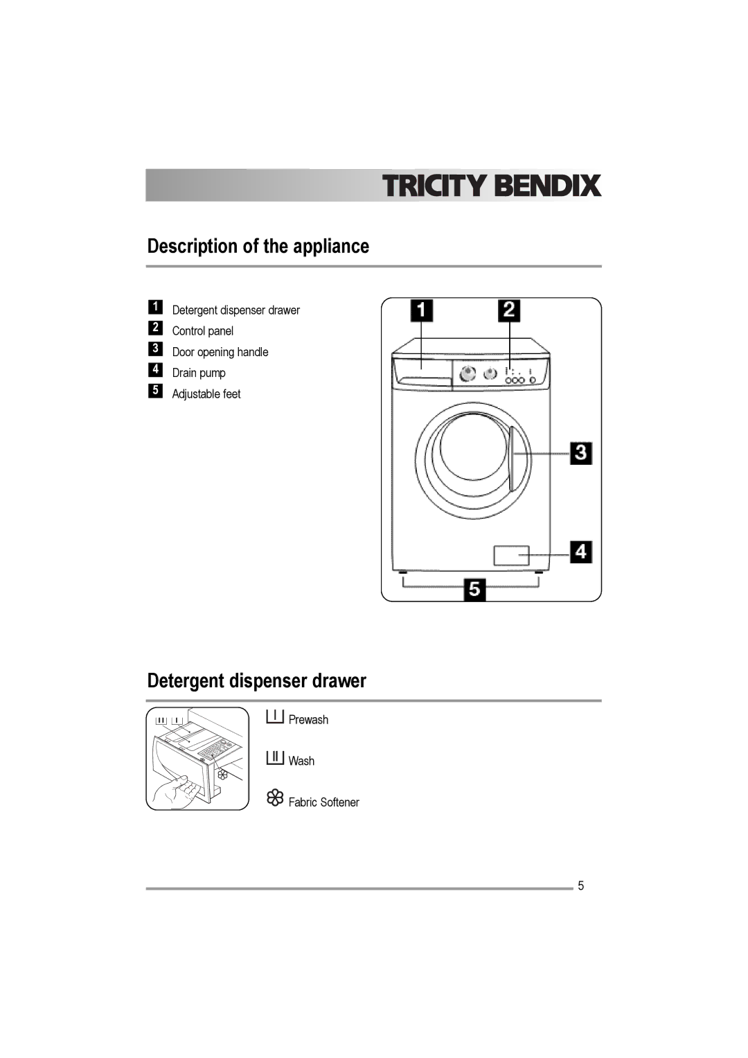 Electrolux AW 1202 W, AW 1402 W user manual Description of the appliance, Detergent dispenser drawer 