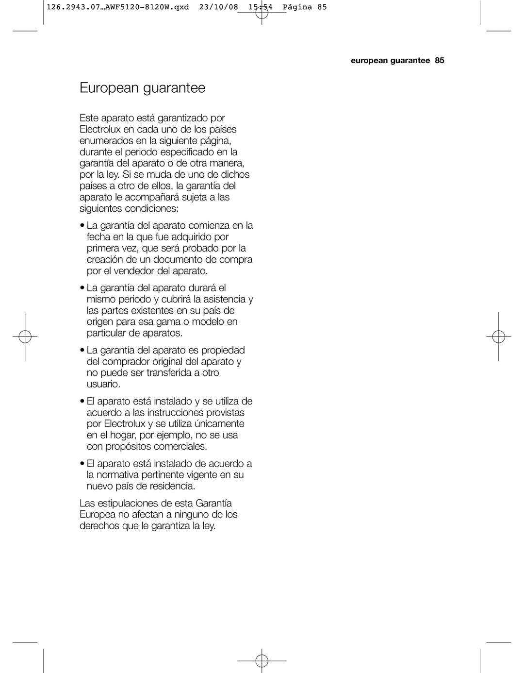 Electrolux AWF 8120 W, AWF5120 W user manual European guarantee 