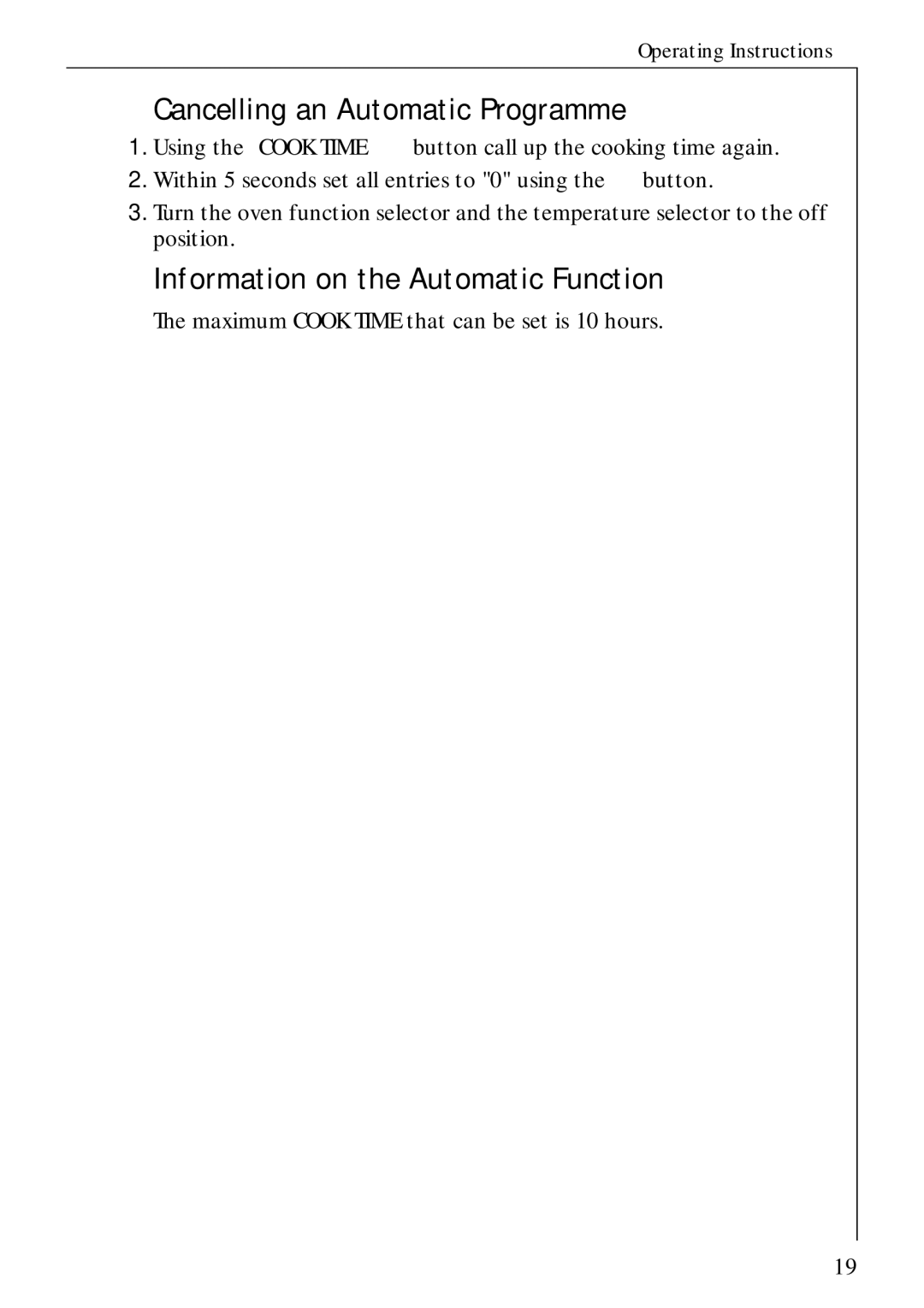 Electrolux B 2190 manual Cancelling an Automatic Programme, Information on the Automatic Function 