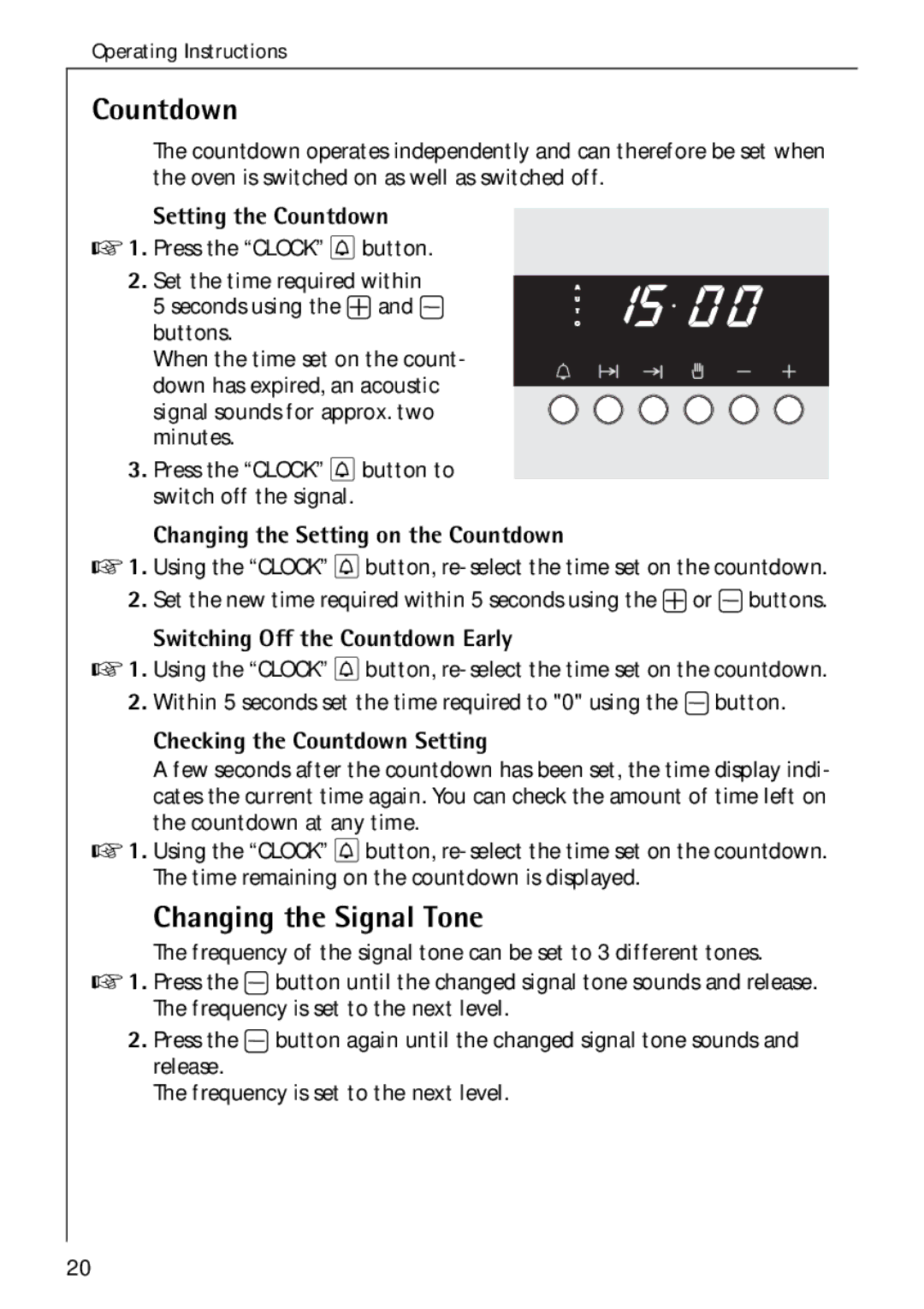 Electrolux B 2190 manual Countdown, Changing the Signal Tone 