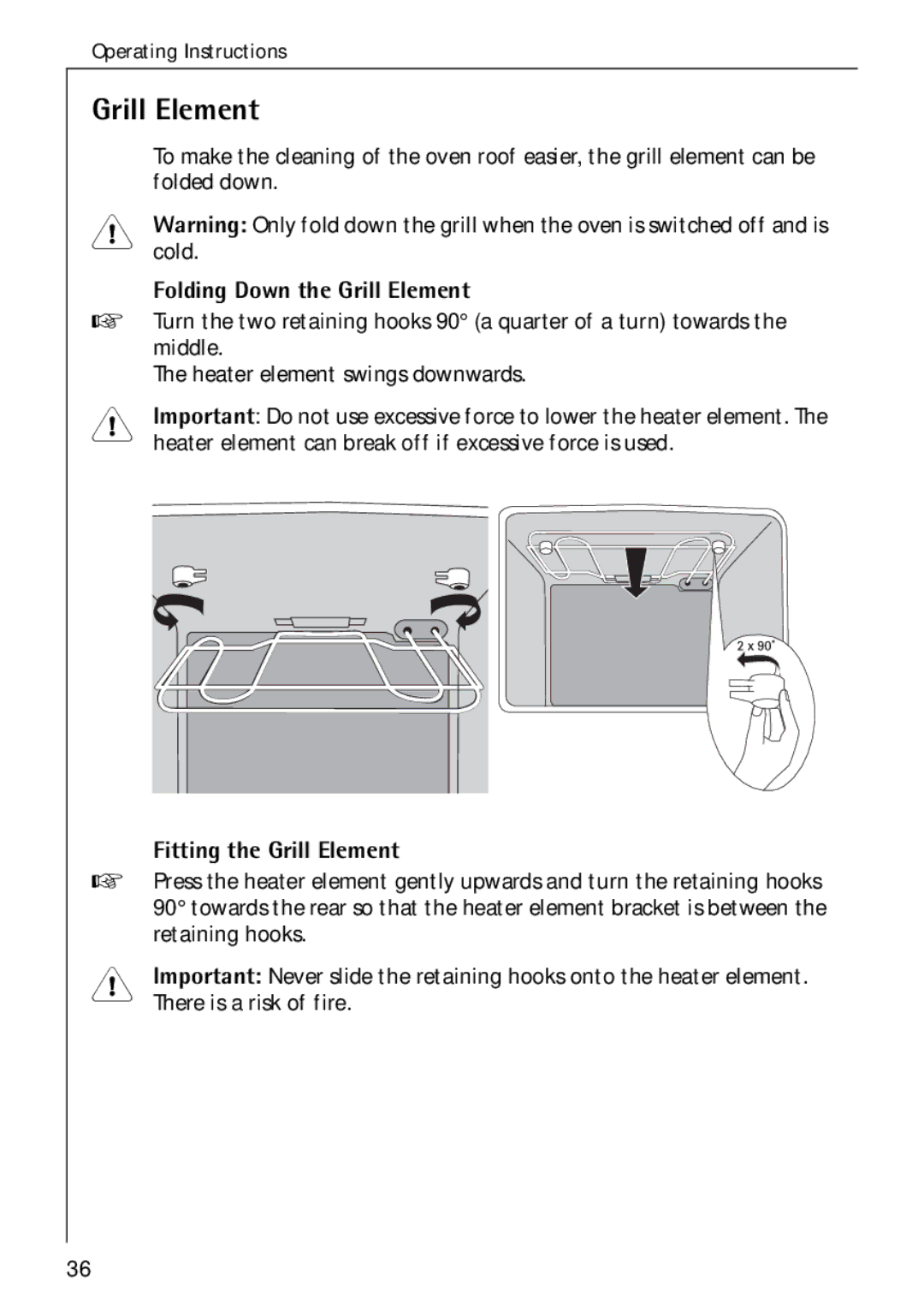 Electrolux B 2190 manual Folding Down the Grill Element, Fitting the Grill Element 