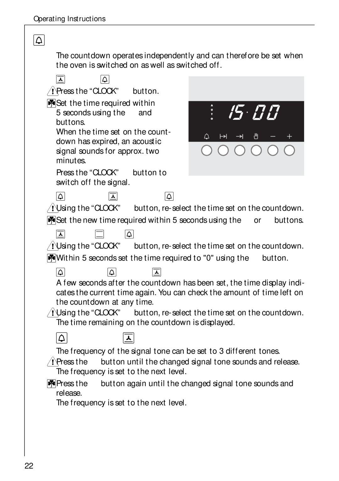 Electrolux B 4100 manual Countdown, Changing the Signal Tone 