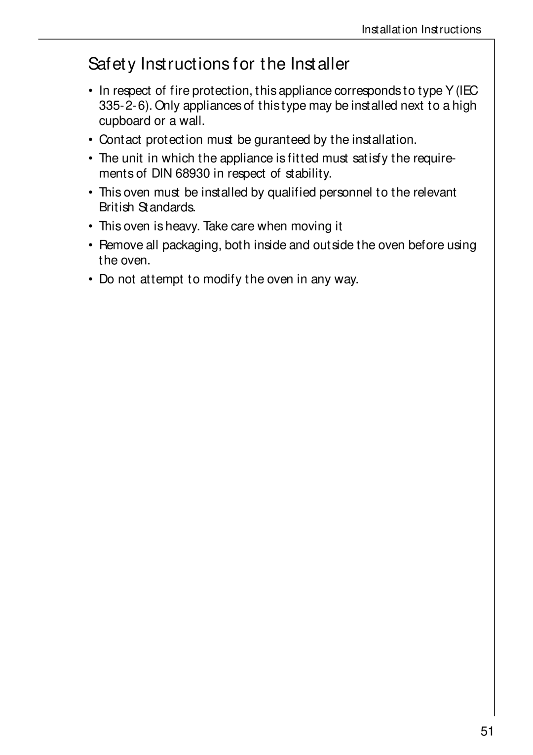 Electrolux B 4100 manual Safety Instructions for the Installer 