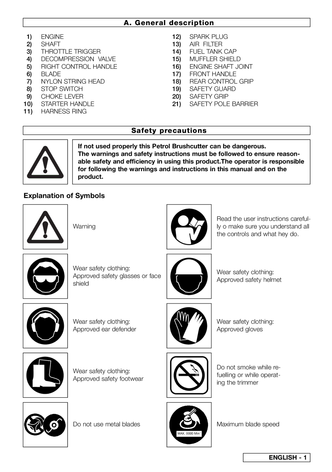 Electrolux 95390045500, B 412 X / 42 CC General description, Safety precautions, Explanation of Symbols, Harness Ring 