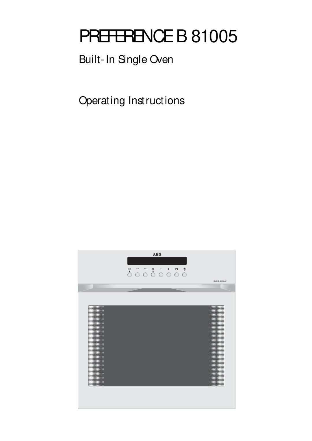 Electrolux B 81005 manual Preference B 