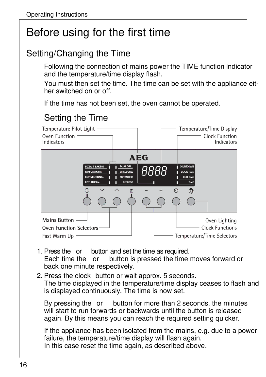 Electrolux B 81005 manual Before using for the first time, Setting/Changing the Time, Setting the Time 