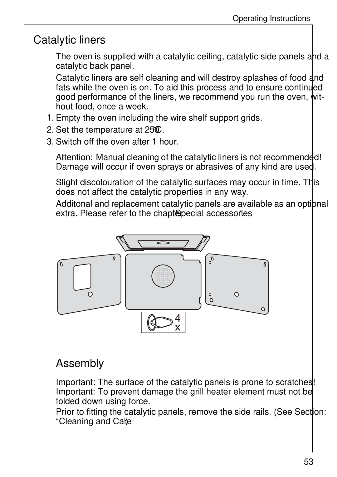 Electrolux B 81005 manual Catalytic liners, Assembly 