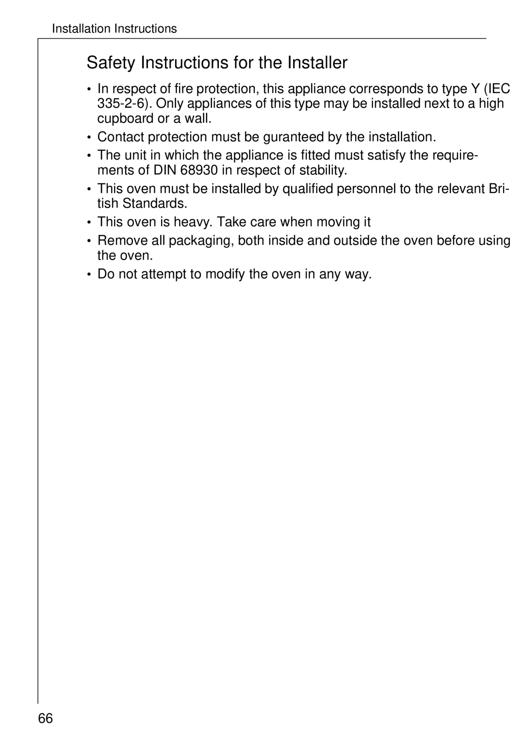 Electrolux B 81005 manual Safety Instructions for the Installer 