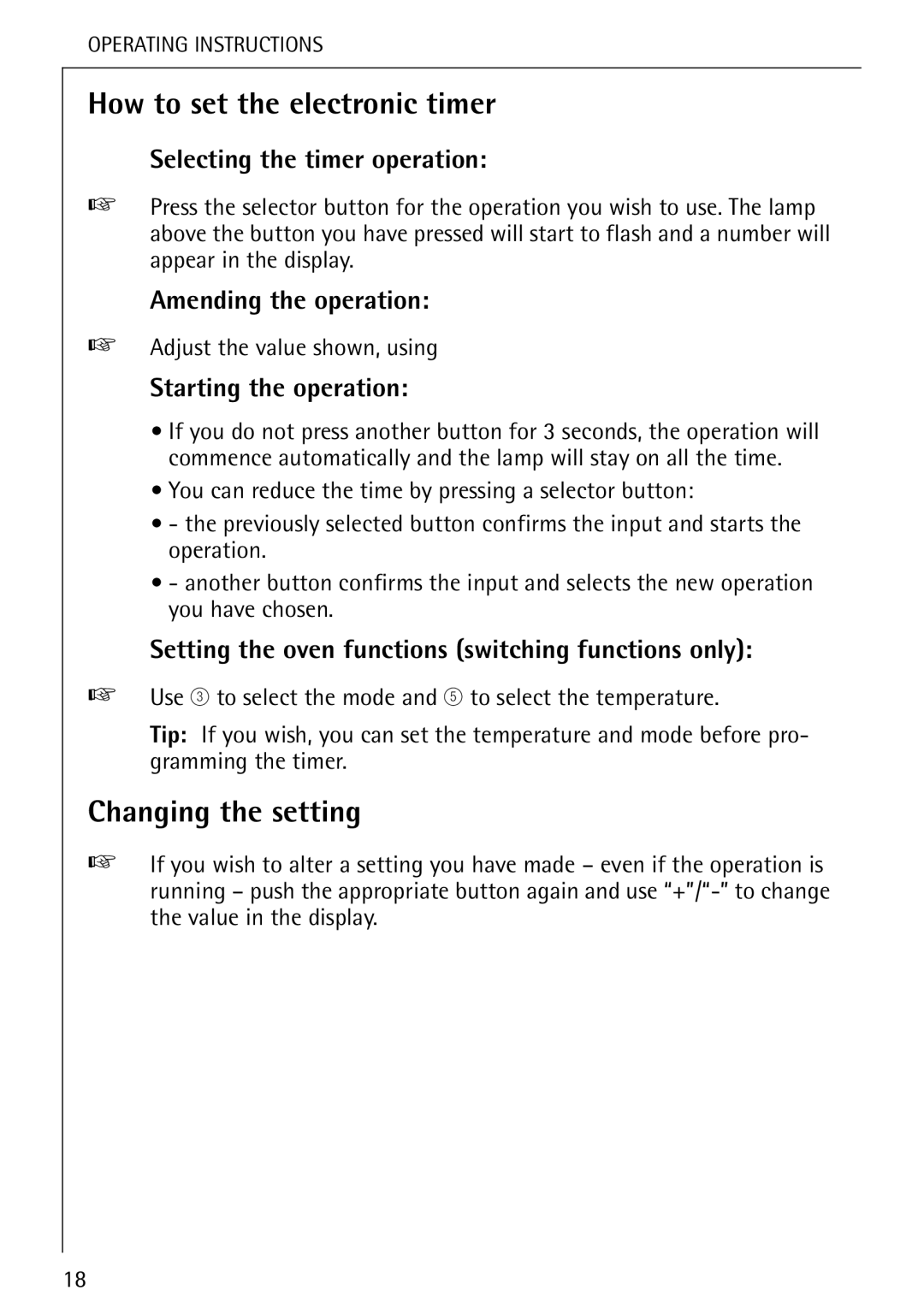 Electrolux B 8139-4-m manual How to set the electronic timer, Changing the setting 