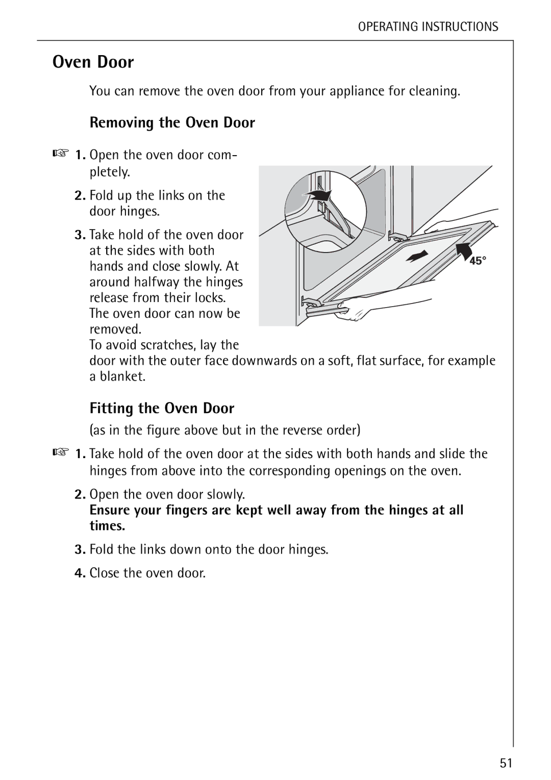 Electrolux B 8139-4-m manual Removing the Oven Door, Fitting the Oven Door 