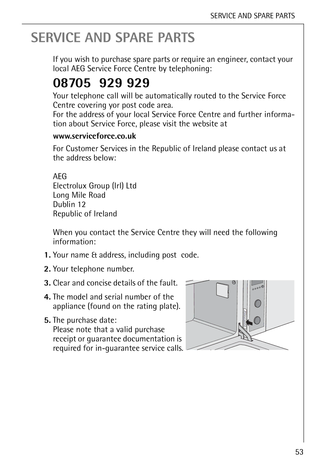 Electrolux B 8139-4-m manual Service and Spare Parts, 08705 929 