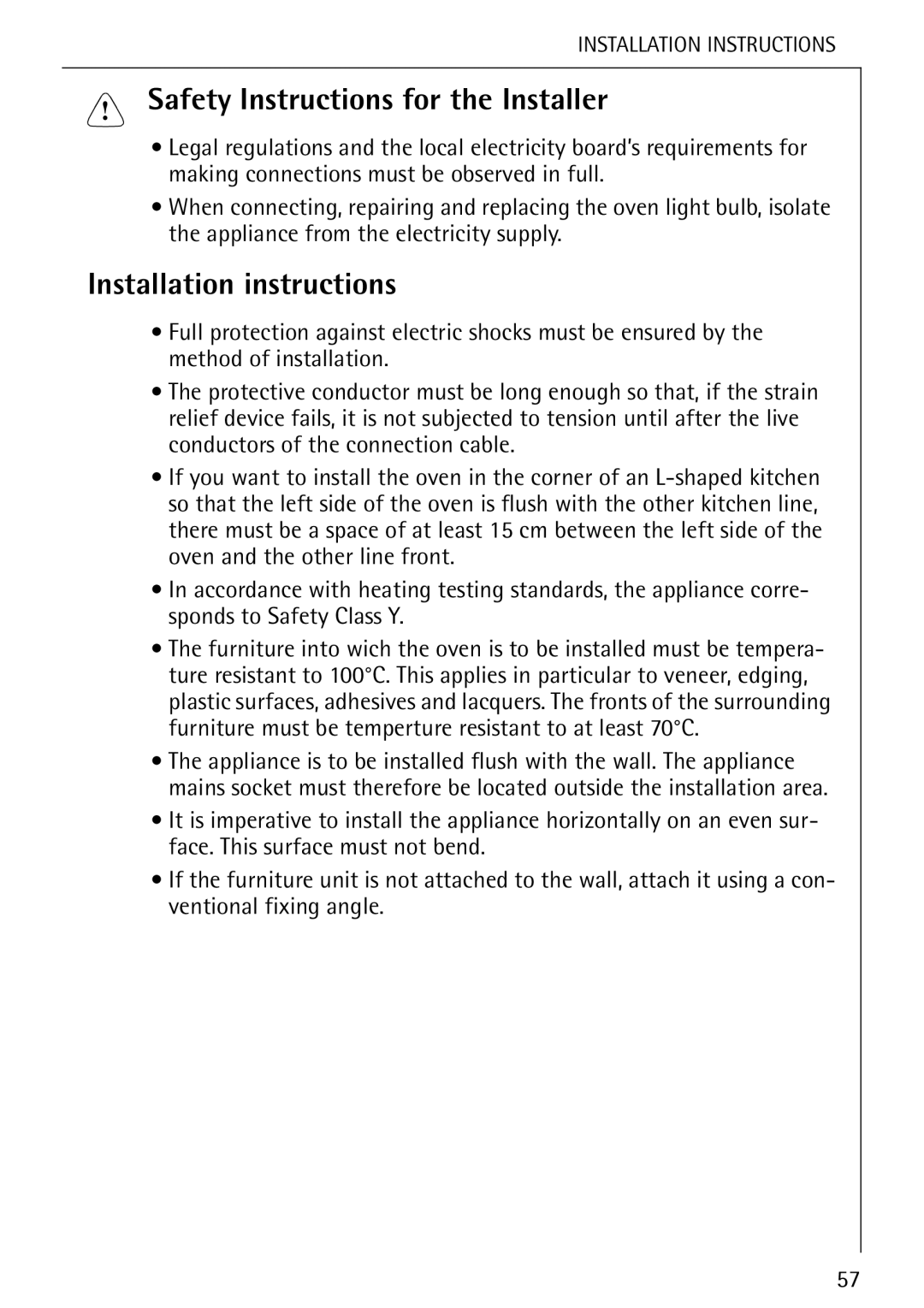 Electrolux B 8139-4-m manual Safety Instructions for the Installer, Installation instructions 