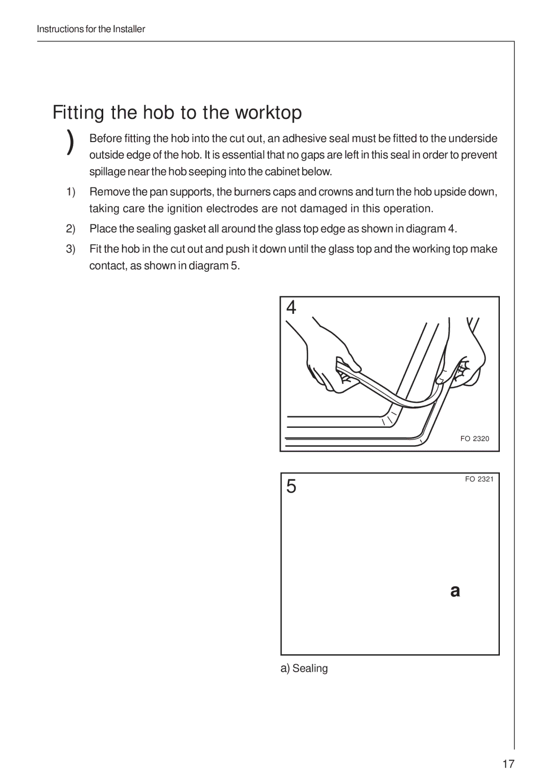 Electrolux B 99852G user manual Fitting the hob to the worktop 