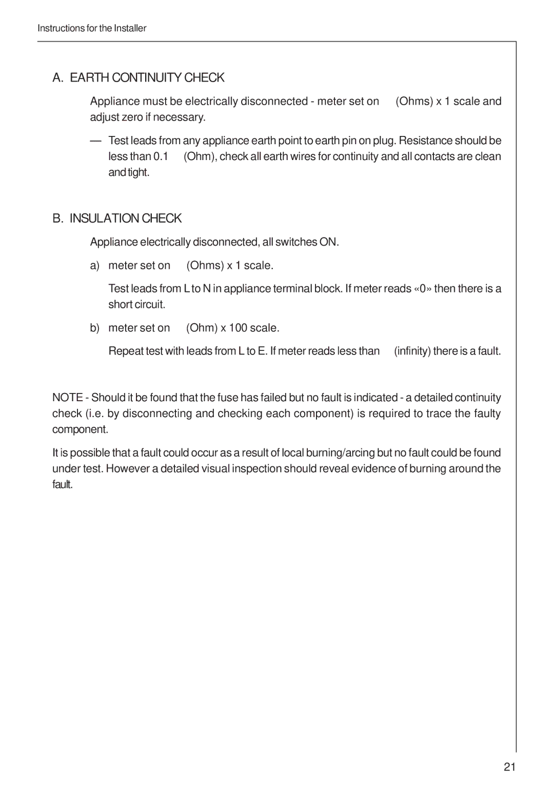 Electrolux B 99852G user manual Earth Continuity Check 