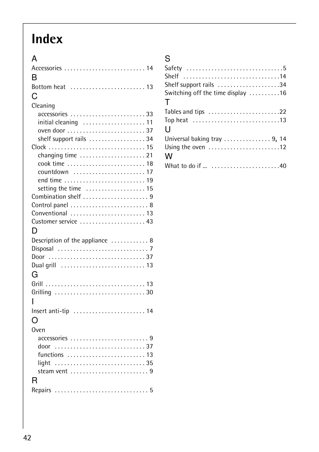 Electrolux B1100-2 manual Index, Light 