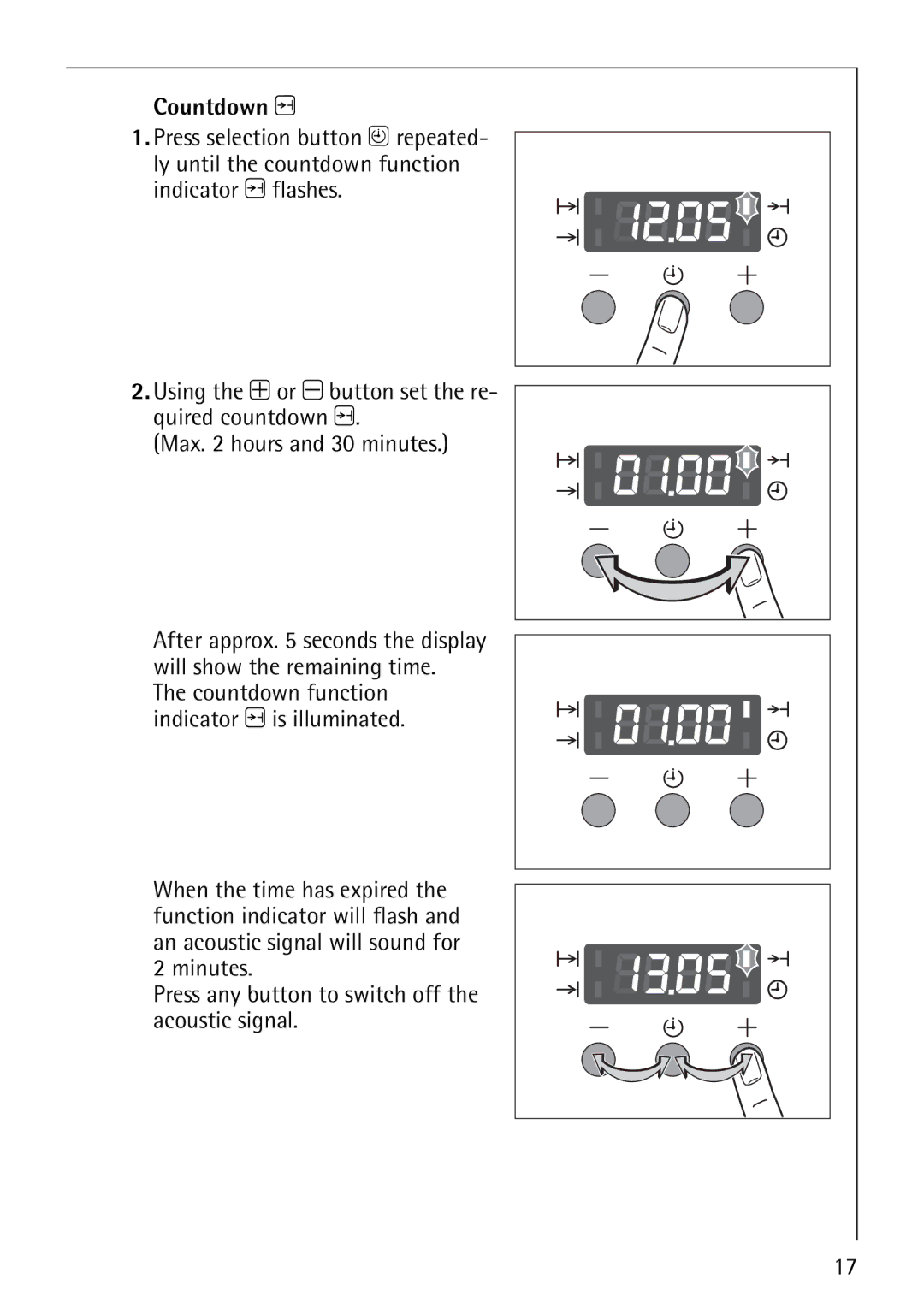 Electrolux B1100-3 manual Countdown function indicator G is illuminated 