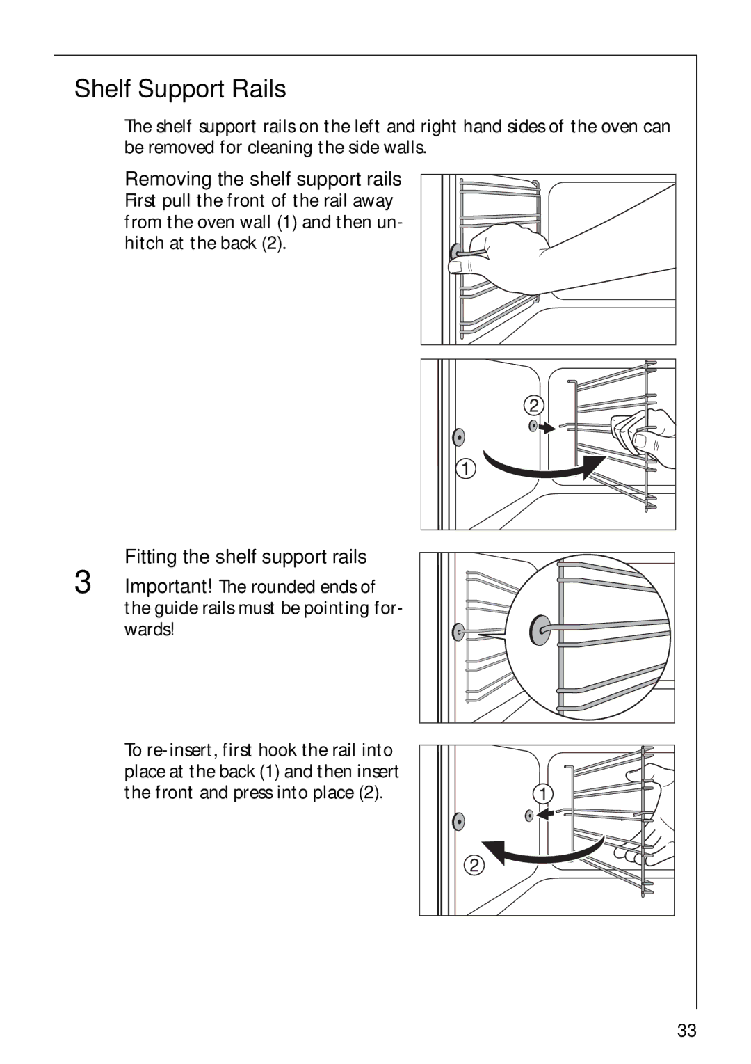 Electrolux B1100-3 manual Shelf Support Rails, Fitting the shelf support rails 