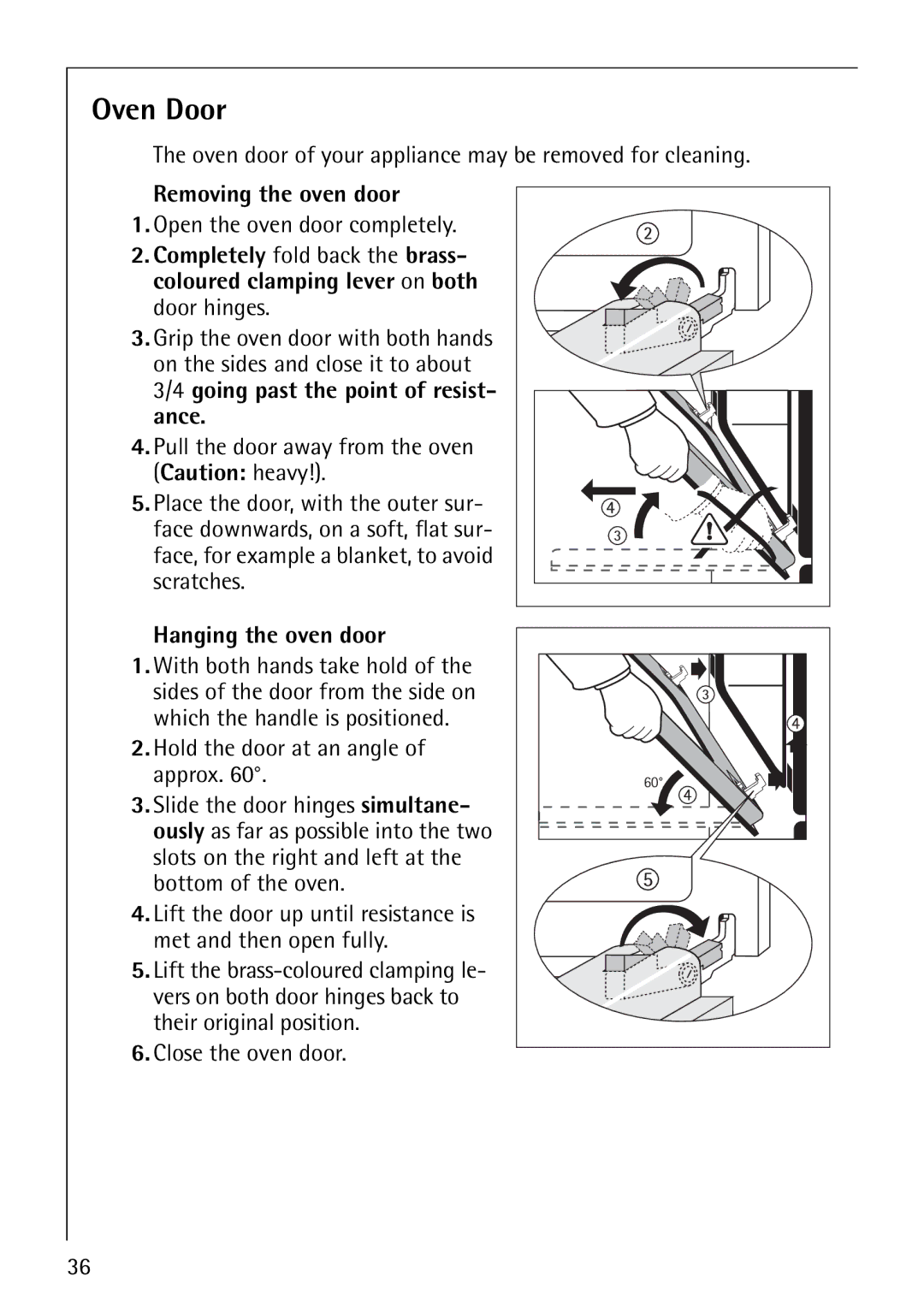 Electrolux B1100-3 manual Oven Door, Removing the oven door, Hanging the oven door 