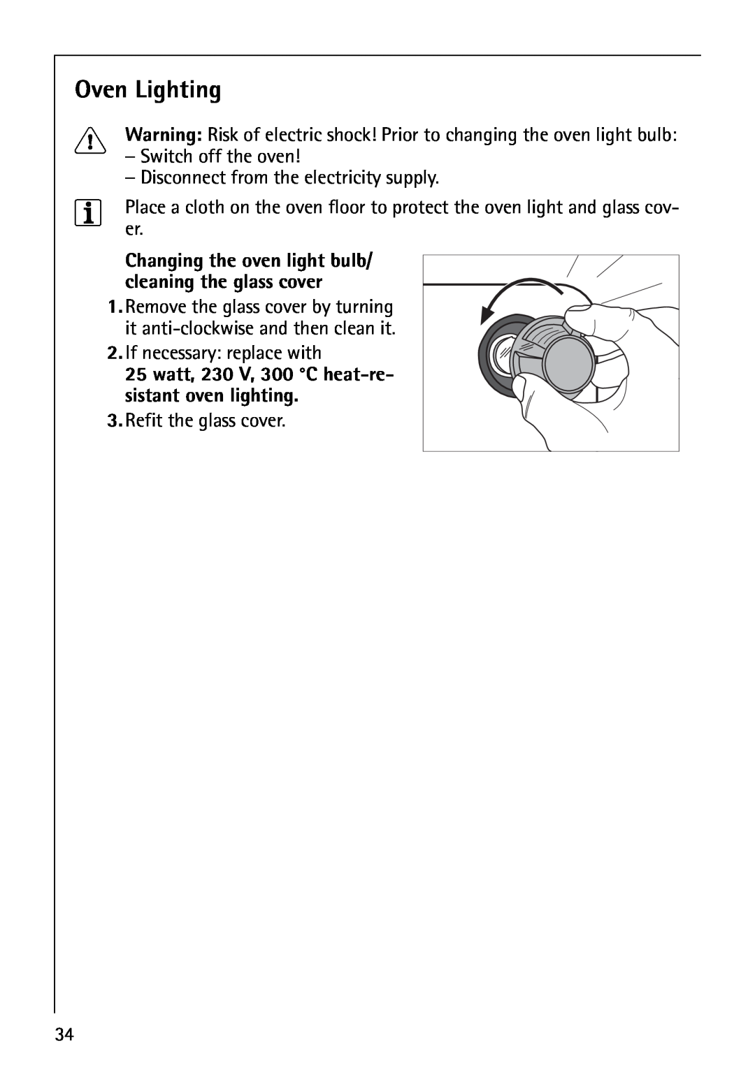 Electrolux B1100-3 manual Oven Lighting 
