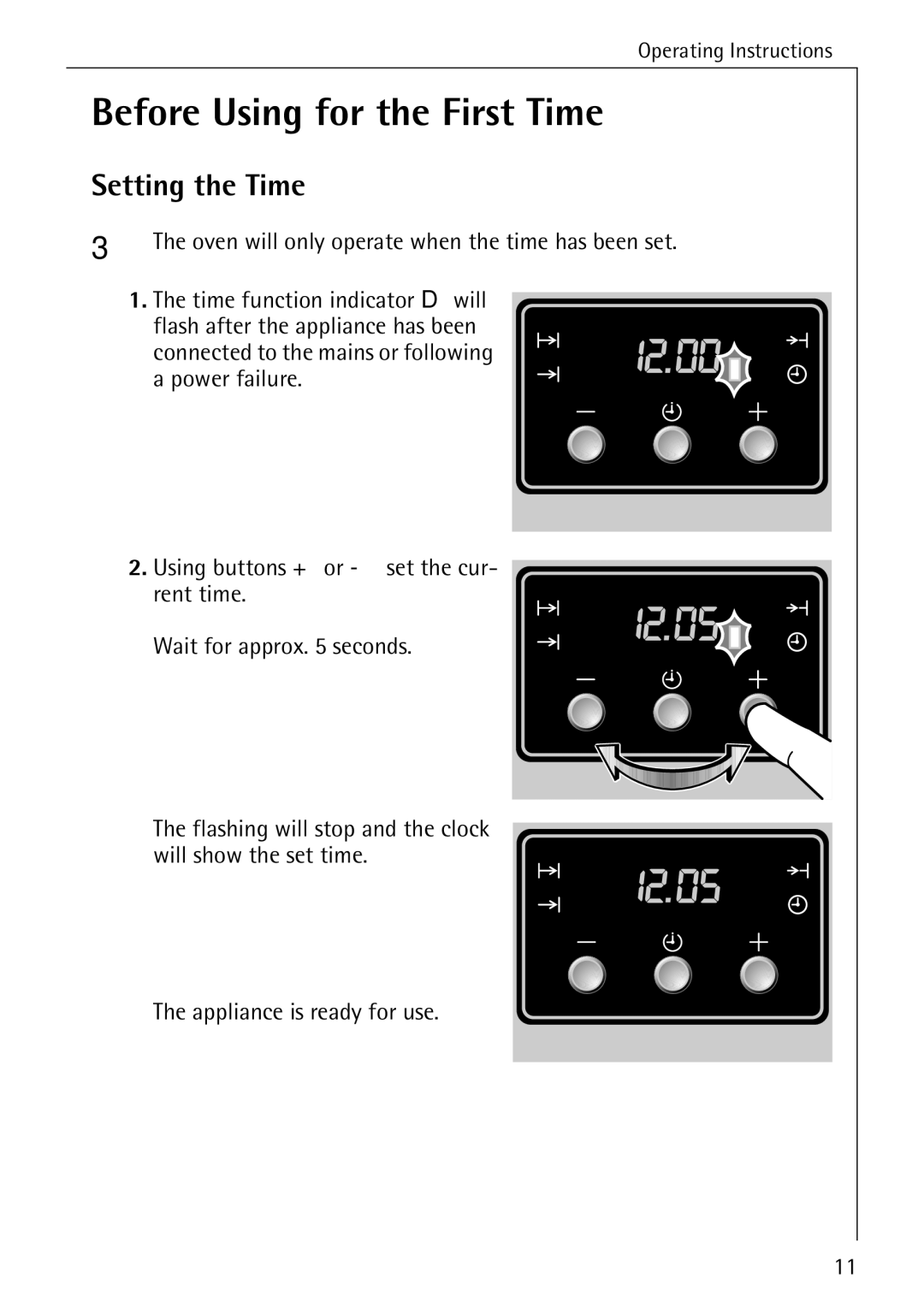 Electrolux B1180-1 Before Using for the First Time, Setting the Time, Oven will only operate when the time has been set 