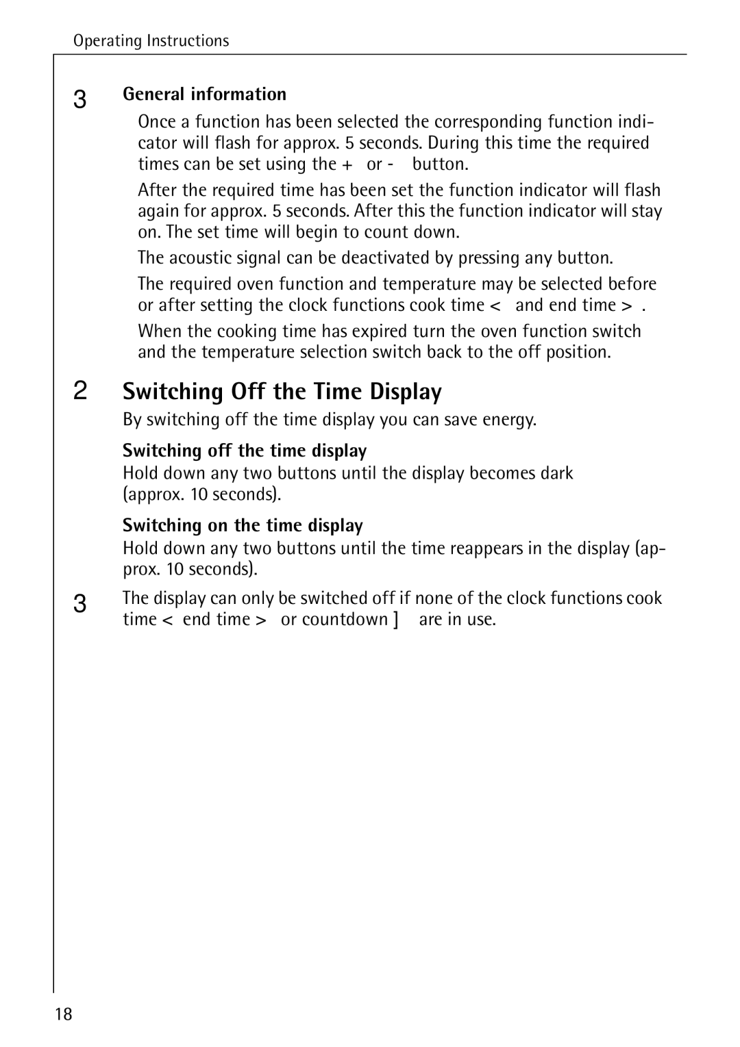 Electrolux B1180-1 manual Switching Off the Time Display, General information, Switching off the time display 