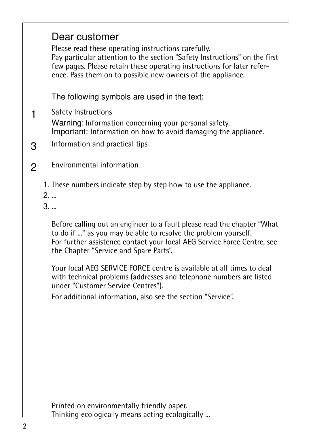 Electrolux B1180-1 manual Dear customer, Please read these operating instructions carefully 