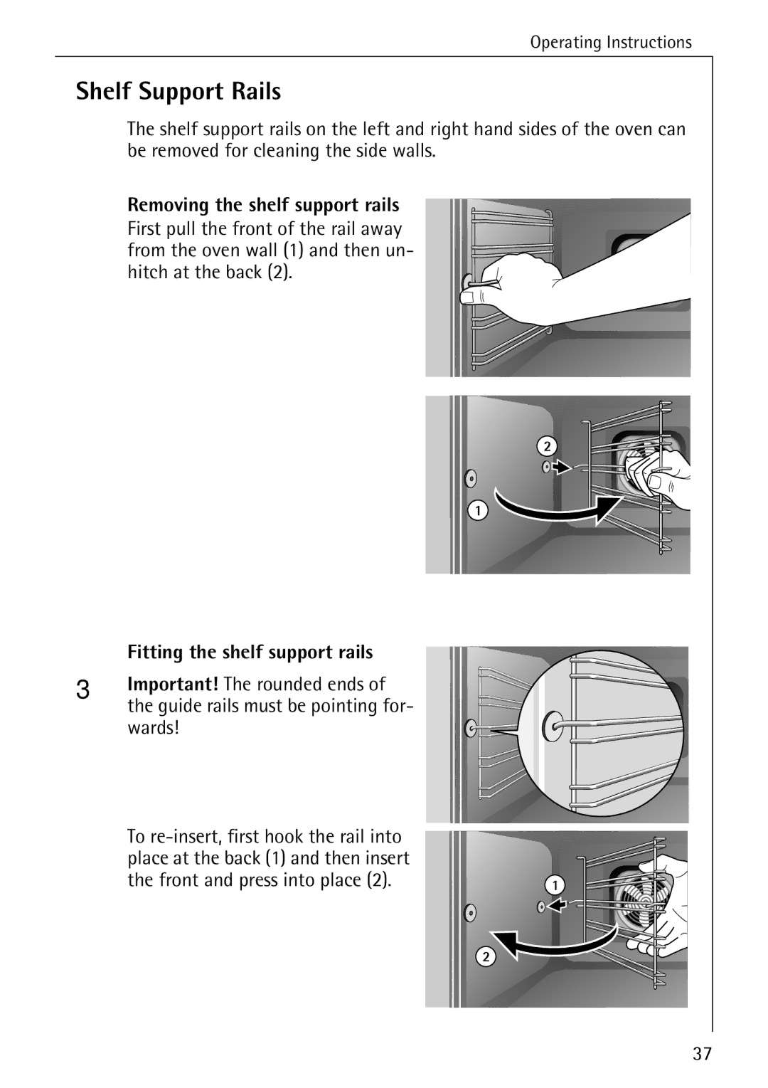 Electrolux B1180-1 manual Shelf Support Rails, Removing the shelf support rails, Fitting the shelf support rails, Wards 