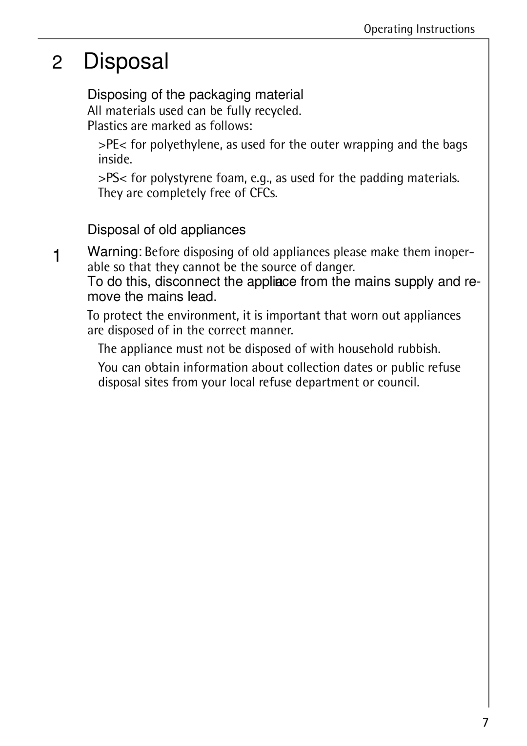 Electrolux B1180-1 manual Disposing of the packaging material, Disposal of old appliances 