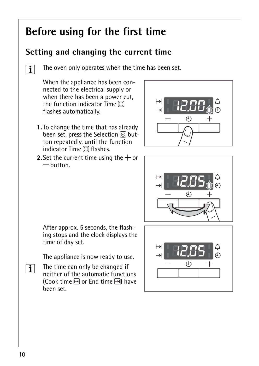 Electrolux B1180-4 manual Before using for the first time, Setting and changing the current time 