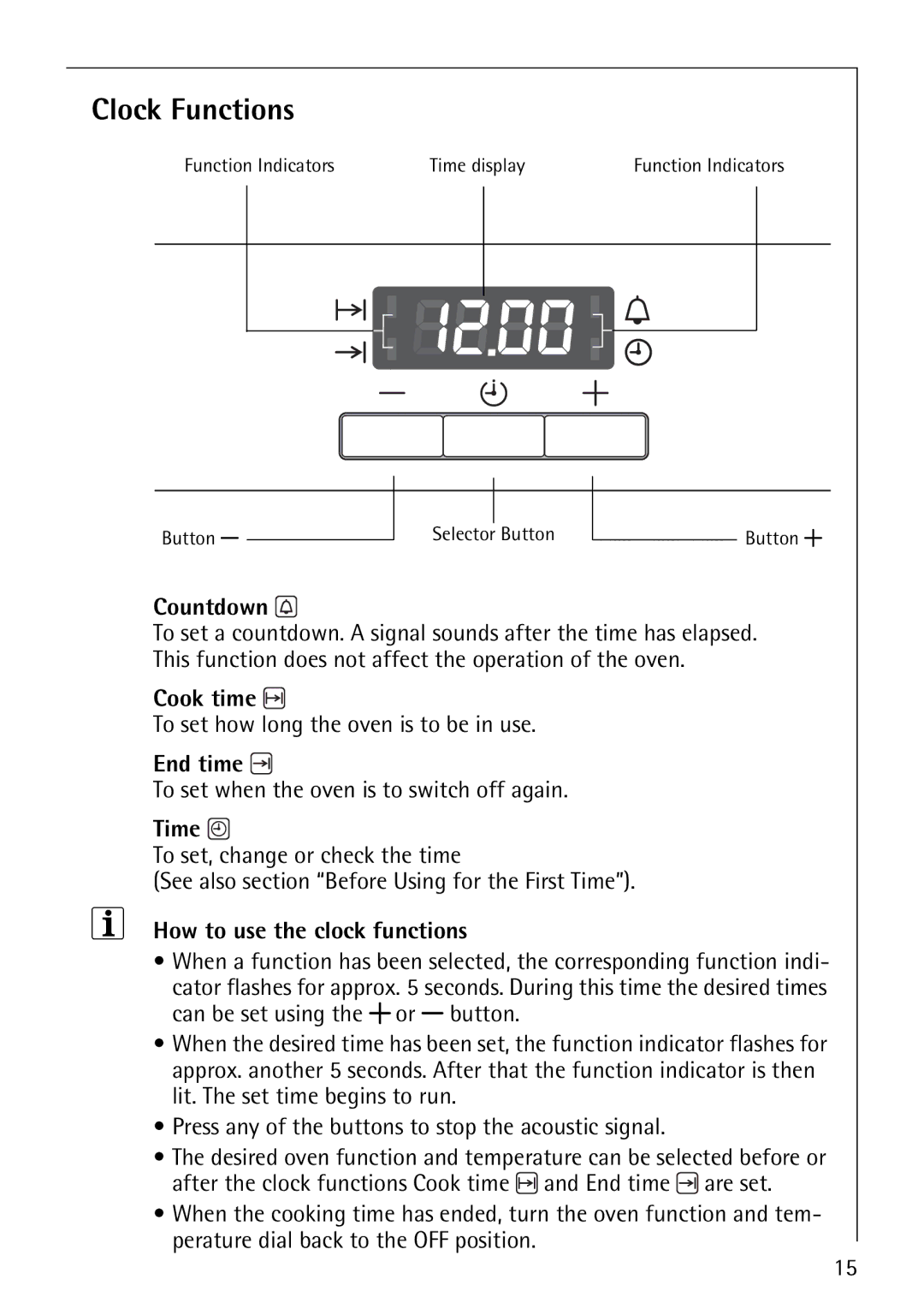 Electrolux B1180-4 manual Clock Functions 