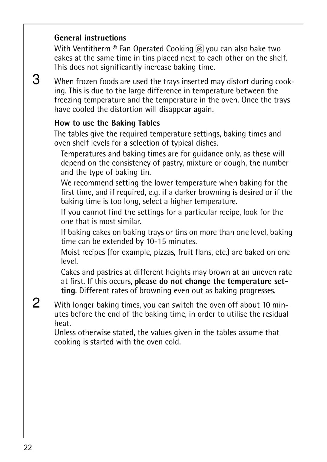 Electrolux B1180-4 manual General instructions, How to use the Baking Tables 