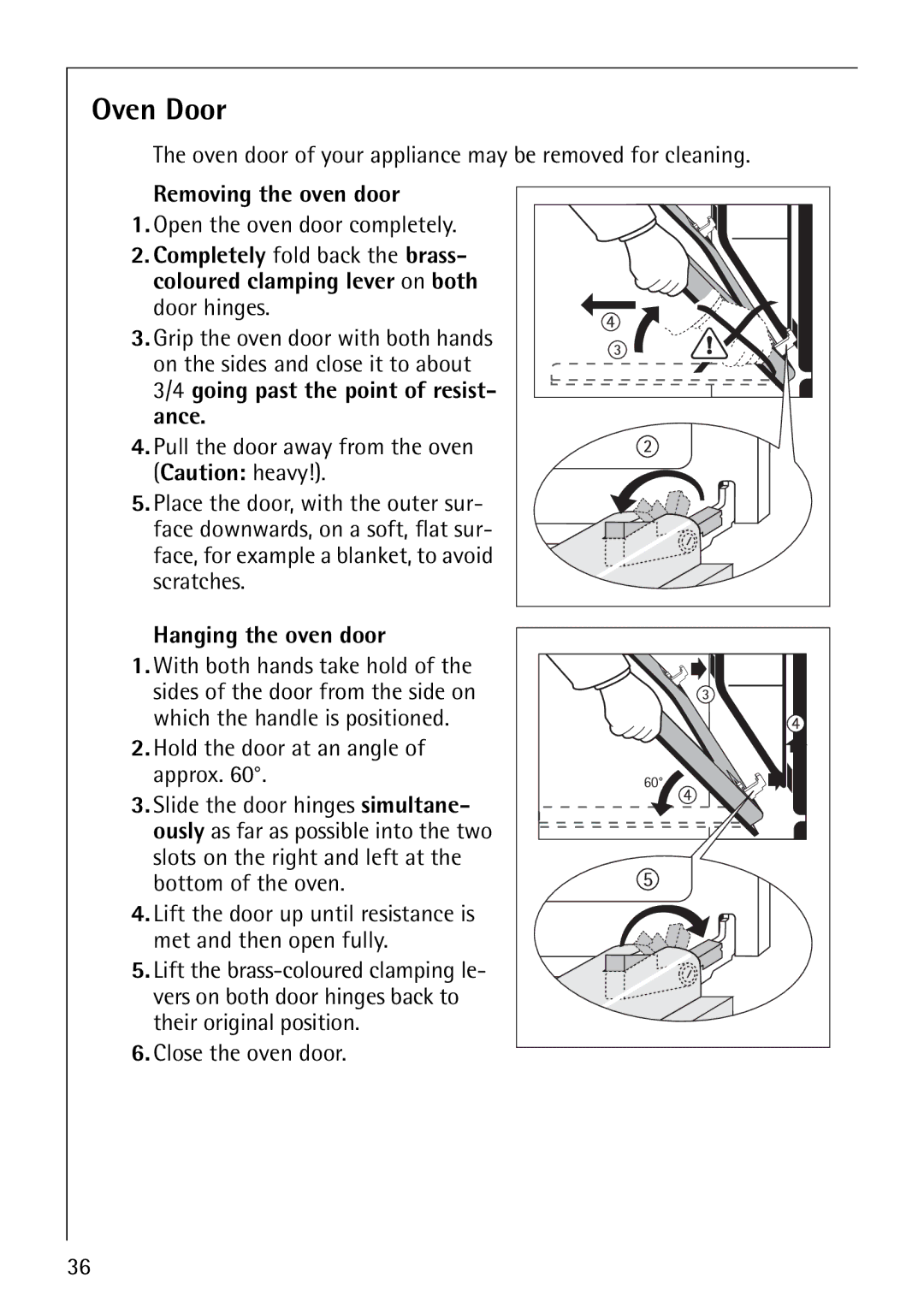 Electrolux B1180-4 manual Oven Door, Removing the oven door, Hanging the oven door 