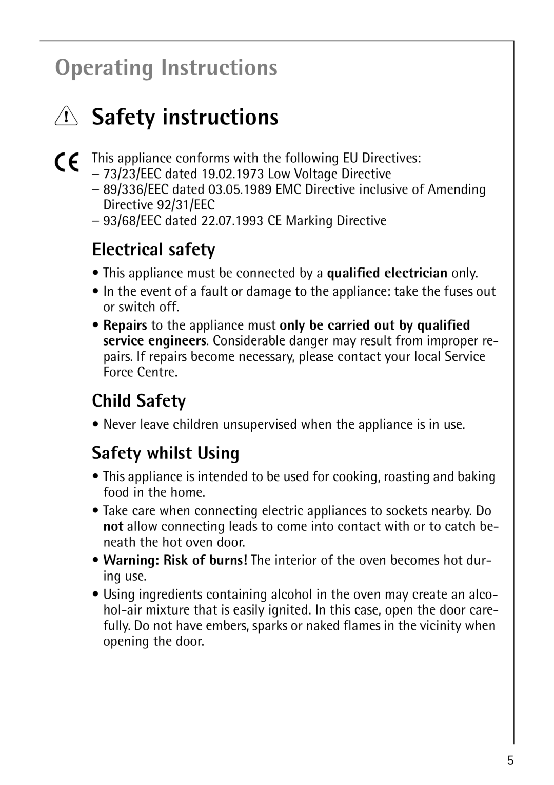 Electrolux B1180-4 manual Safety instructions, Electrical safety, Child Safety, Safety whilst Using 